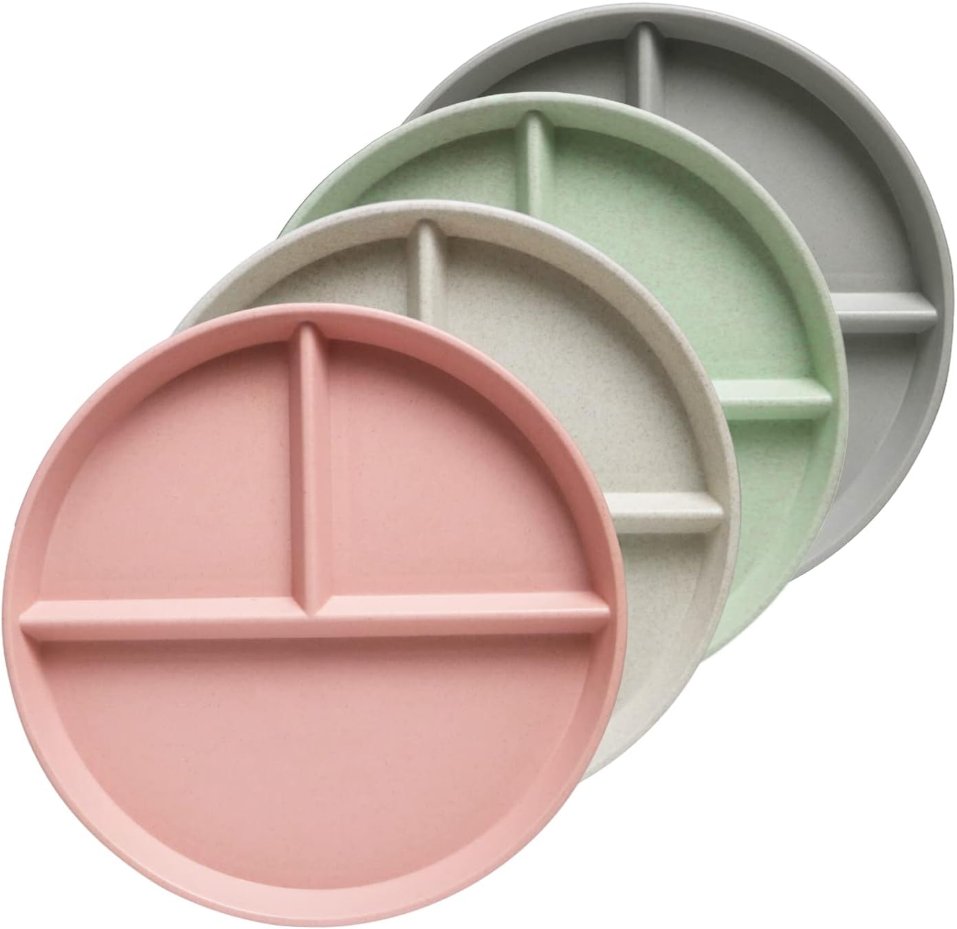 9 Inch (4PCS) Unbreakable Divided Plates for Kids Adults, Dishwasher & Microwave Safe Compartment Plate, Lightweight Reusable Plastic Portion Control Plates, BPA Free and Healthy