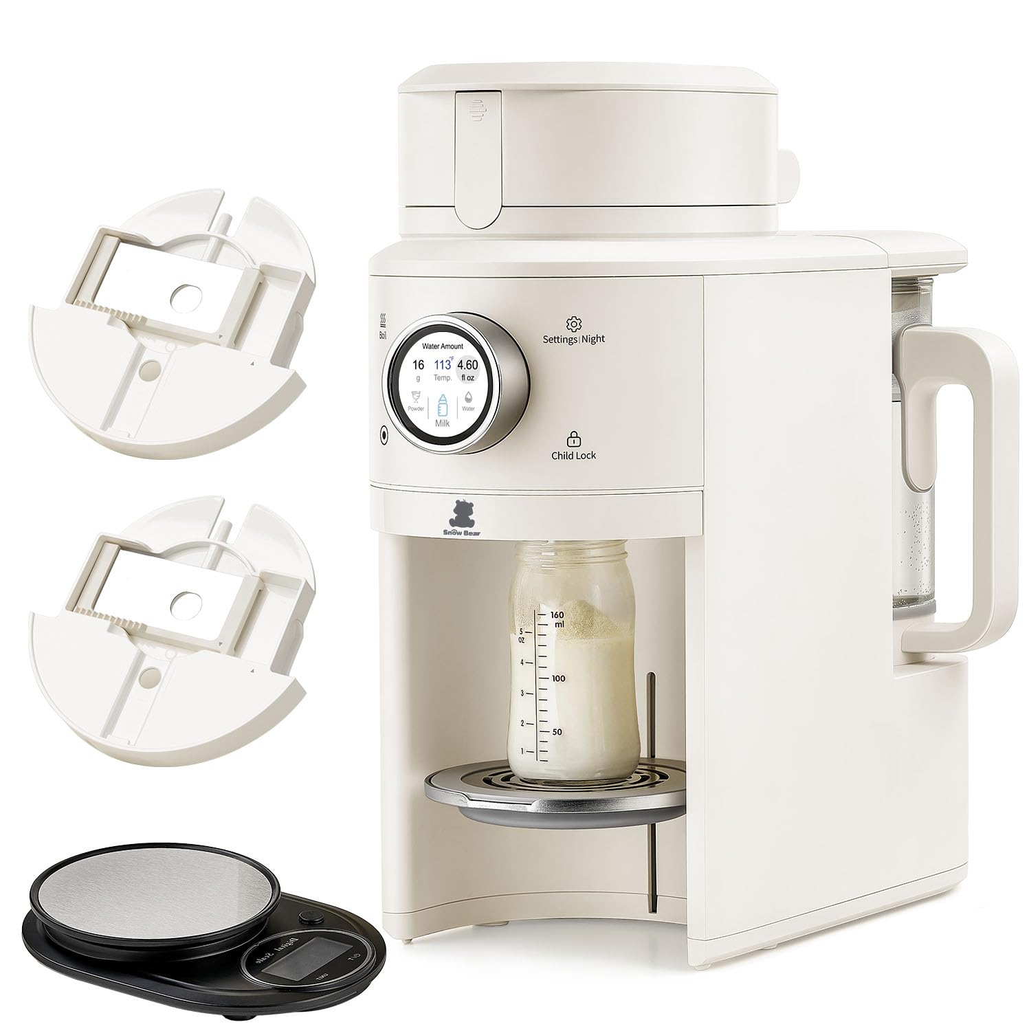 Snow Bear Baby Formula Maker–One Touch Warm Formula Dispenser, Precise Powder Water Ratio & Memory Setting,Sealed Powder Container,Auto Lifting Platform for No Mess fit Most Bottle–Shake Milk by Hand