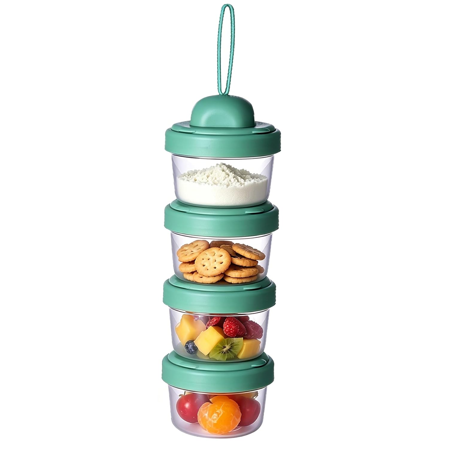 4 Layers Baby Milk Powder Formula Dispenser on The go, Baby Formula Containers for Travel, Formula Holder Mixer, Baby Feeding Snack Storage Container, Portable, Stackable, Non-Spill, BPA-Free