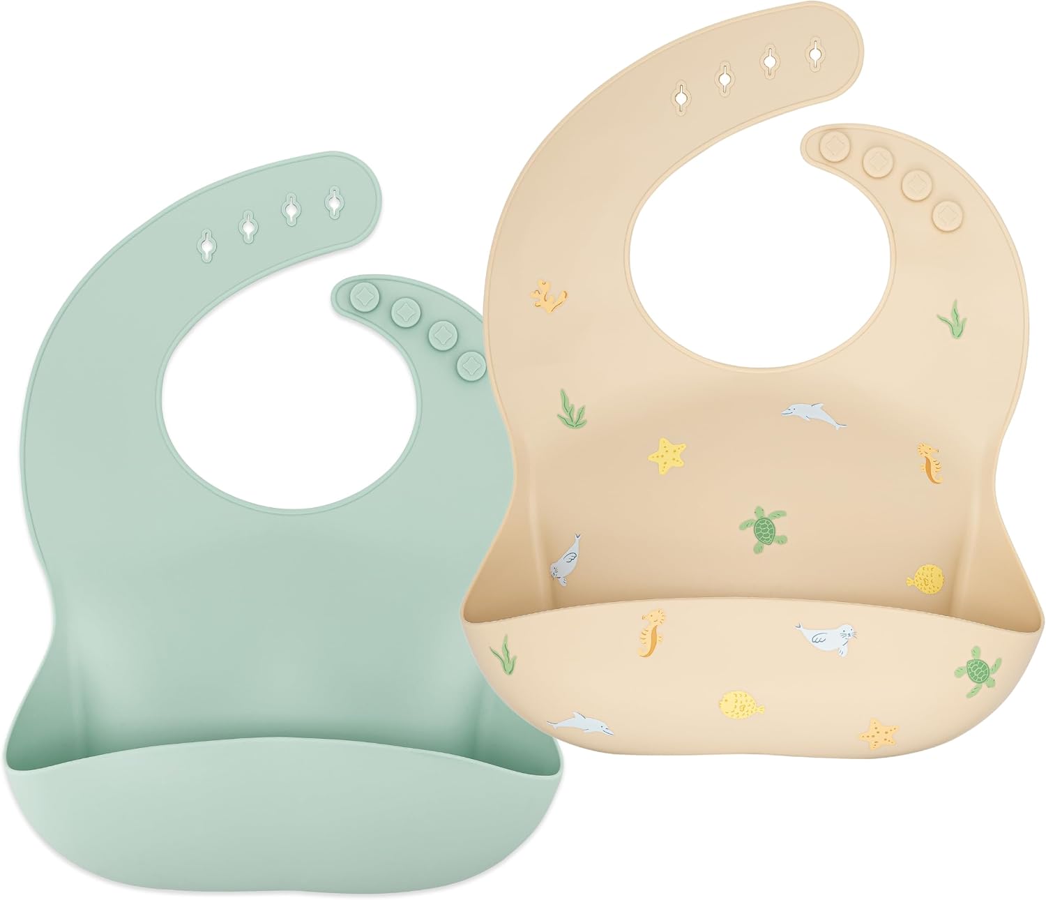 AVA + OLIVER Waterproof Silicone Bib Set with Adjustable Neck Closure – Durable Silicone Bibs for Babies – Set of 2