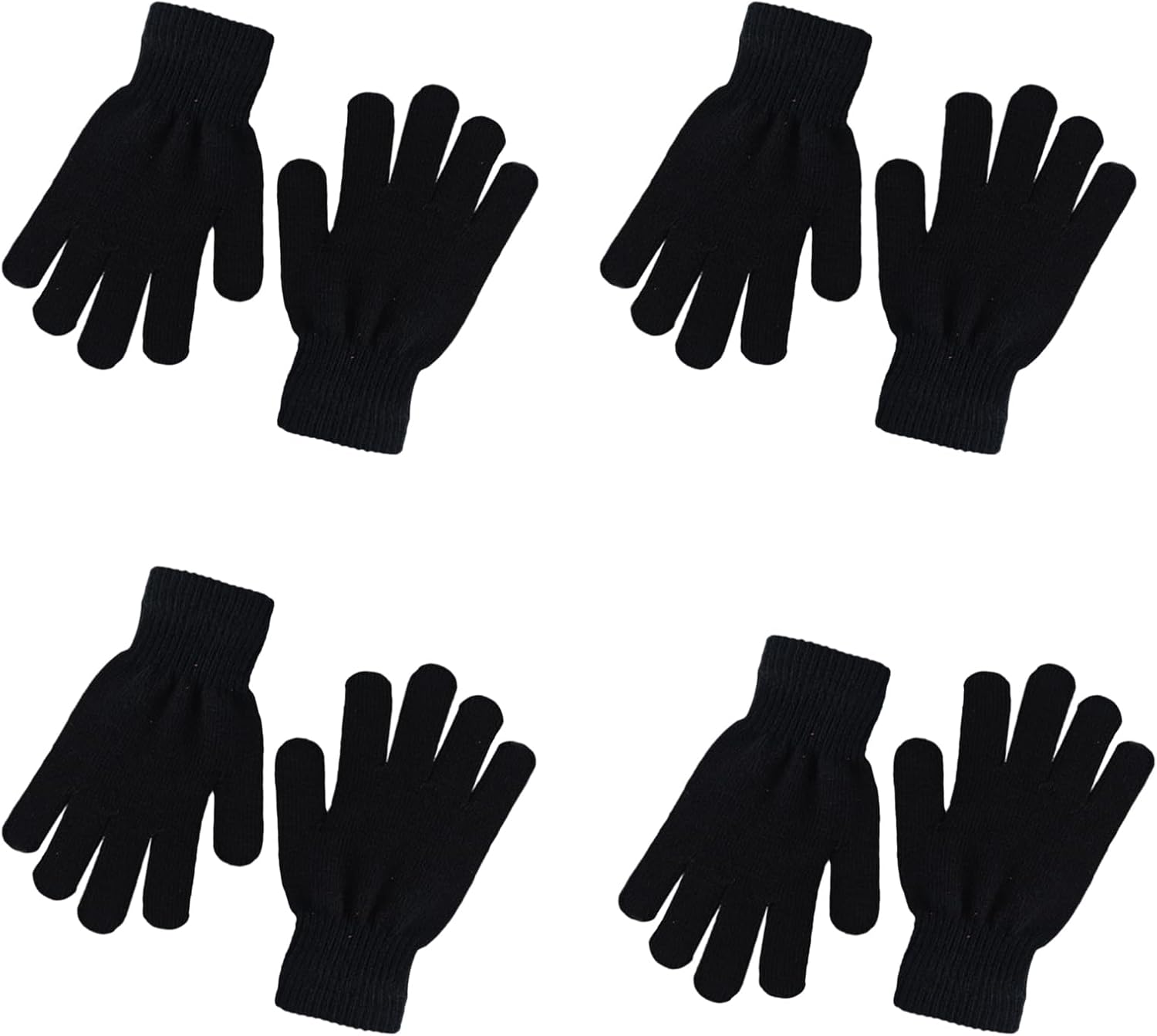 4 Pairs Warm Winter Magic Knit Gloves for Kids Boys & Girls | Black Mittens, Stretchy, Unisex, Gifts, Fits Toddlers & Children, Flexible Thermal Handwear, Cold Weather Outdoor Daily Wear
