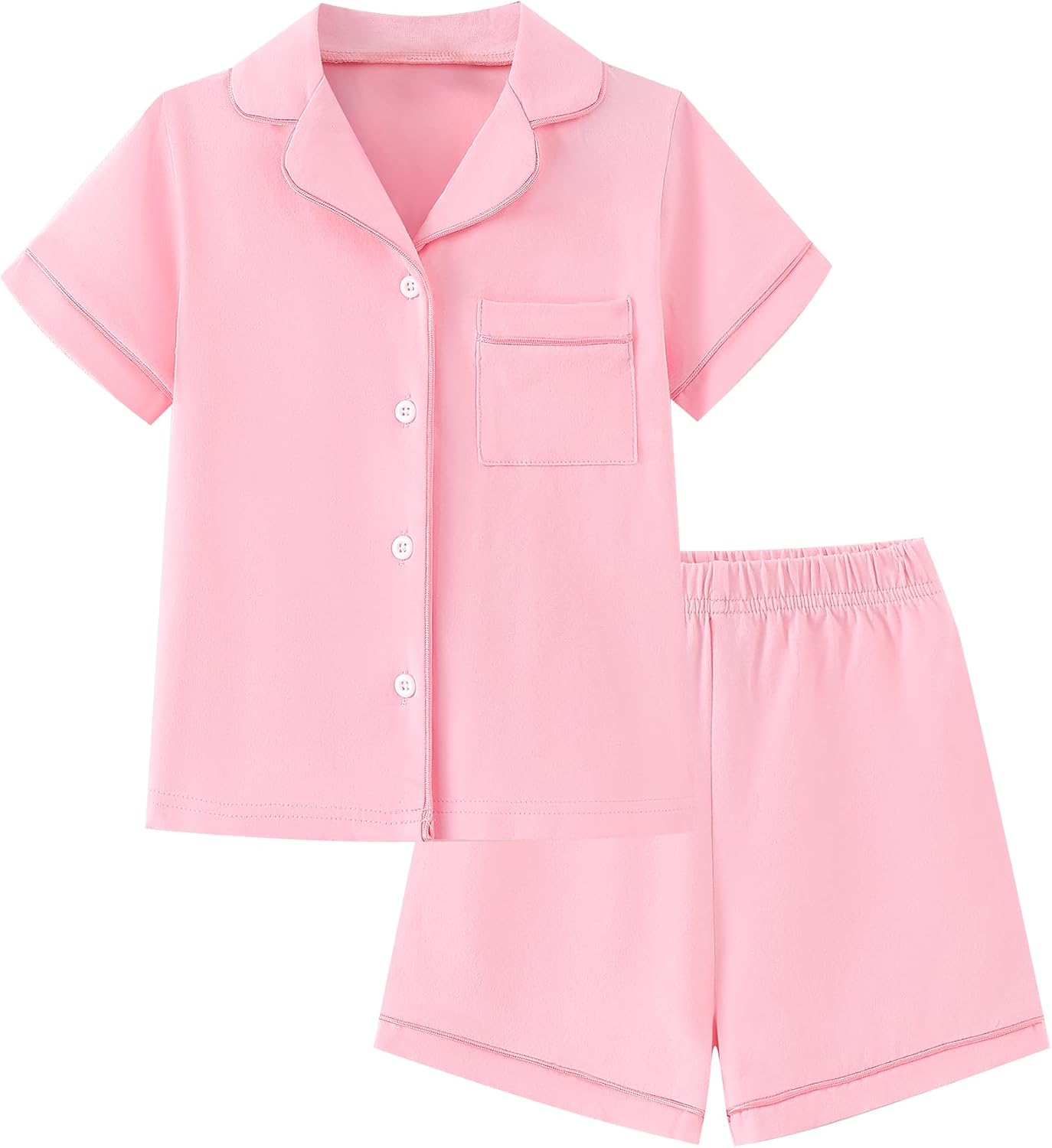 Mikrdoo Girls Pajamas Toddler Cotton Soft Button Down Short Sleeve Pjs Set Summer Sleepwear for Little Kids Size 2-14