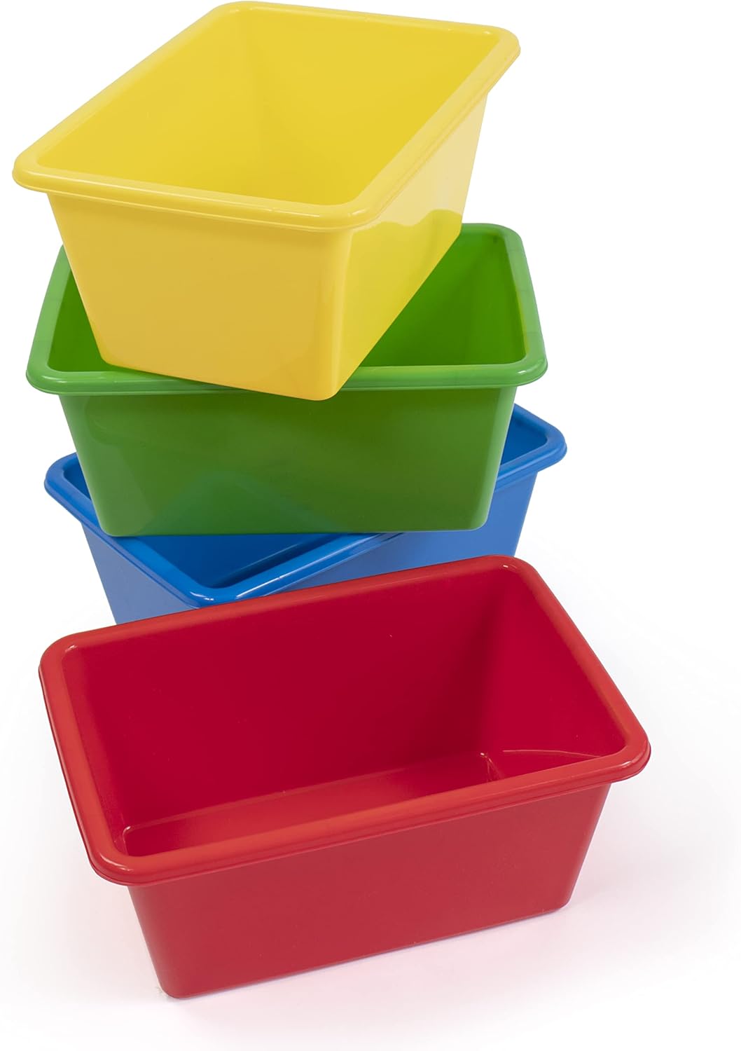 Humble Crew Small Plastic Storage Bins for Kids, Set of 4 Sturdy Toy Organizer Bins for Playroom, Nursery, Classroom & Bedroom Storage, Primary Colors