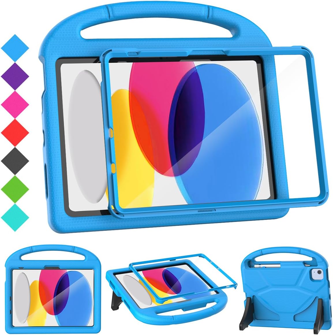 SUPLIK Kids Case for iPad A16 11-Inch 2025 (11th Gen) & iPad 10th Generation (10.9″ 2022), Durable Shockproof Stand Cover with Screen Protector/Pencil Holder/Handle for Kids, Blue