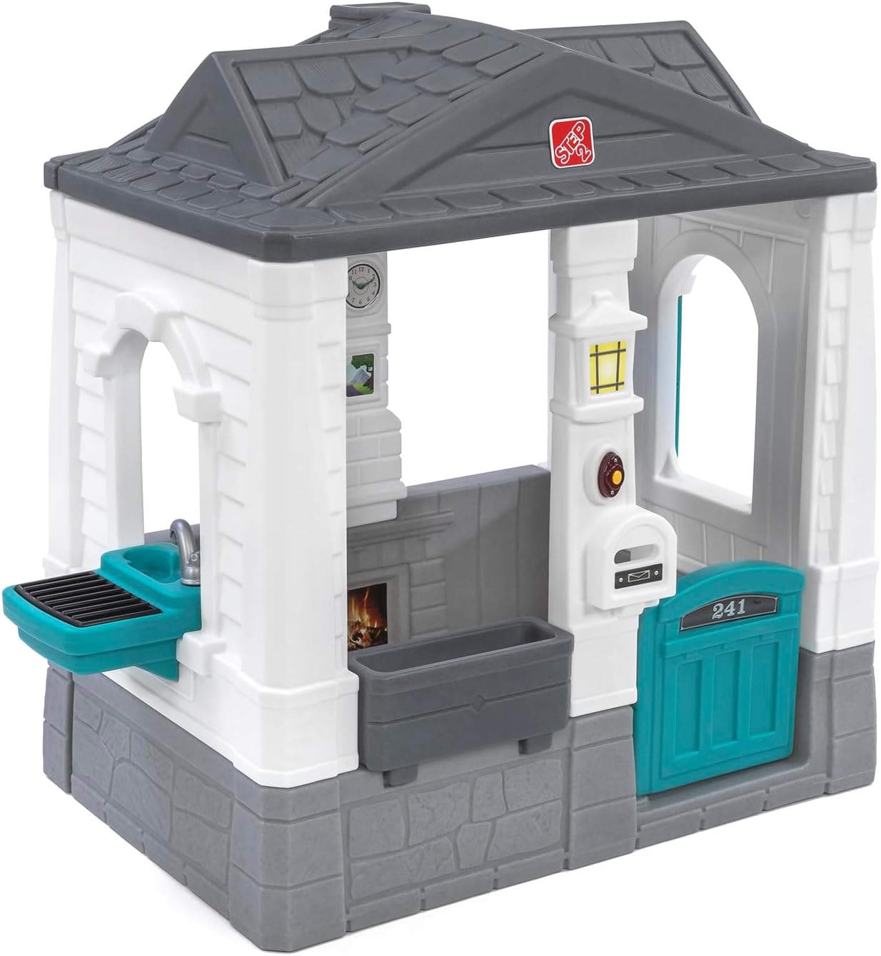 Step2 Neat & Tidy Cottage Kids Playhouse, Indoor and Outdoor Playset, Interactive Sounds, Toddlers 1.5+ Years Old, Easy to Assemble, Grey