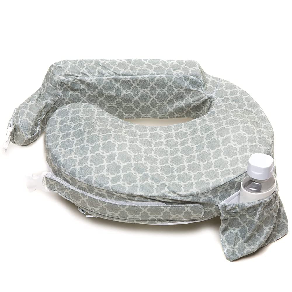 My Brest Friend Nursing Pillow – Deluxe – Enhanced Comfort w/ Slipcover – Ergonomic Design for Ultimate Breastfeeding Support For Mom & Baby – Adjustable Backrest & Handy Side Pocket, Flower Key Gray