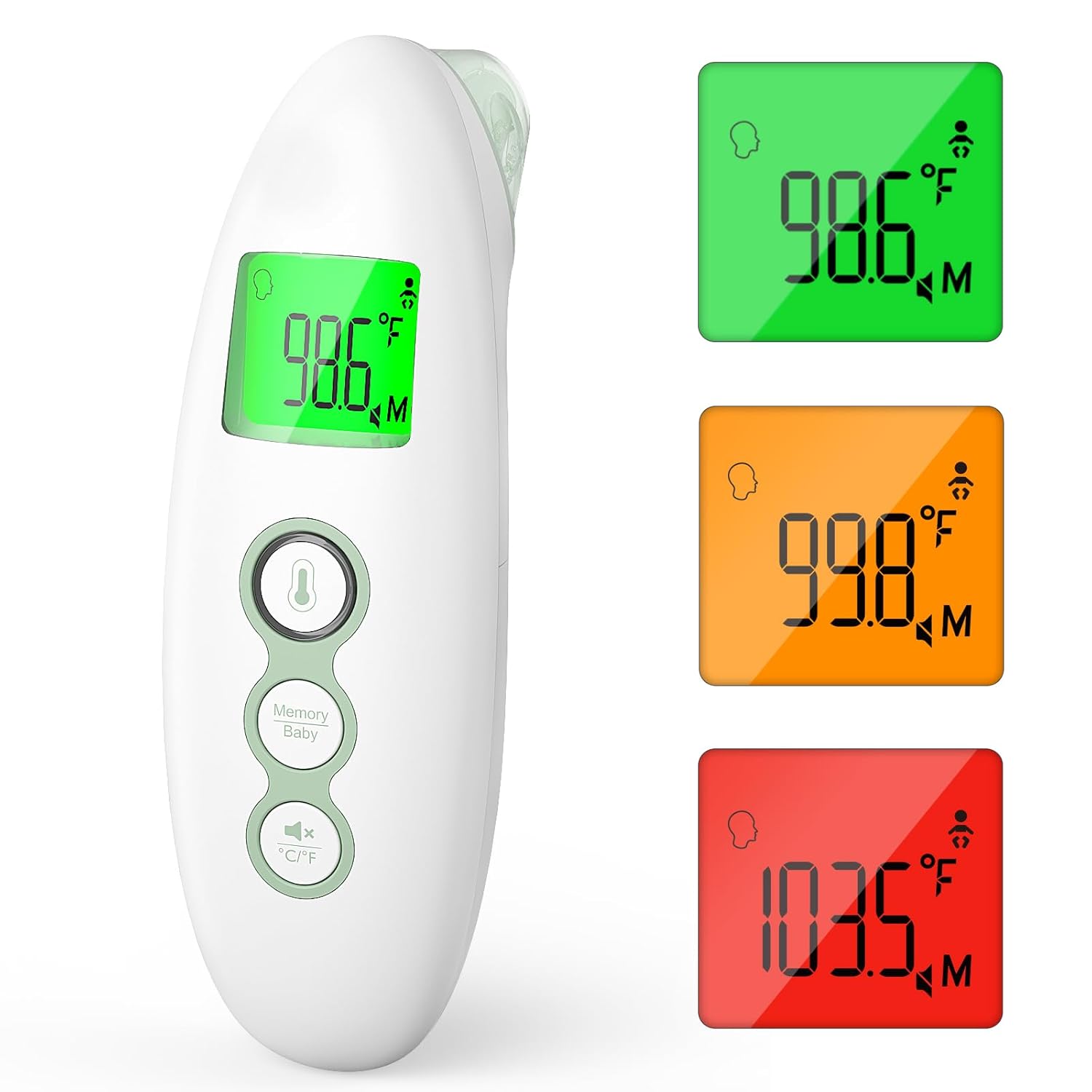 Momcozy Non-Contact Forehead and Ear Thermometer, Digital Infrared Thermometer for Adults and Kids, with Child Mode, Fever Alarm Function, Mute and Memory Functions, Fast and Accurate Measurement