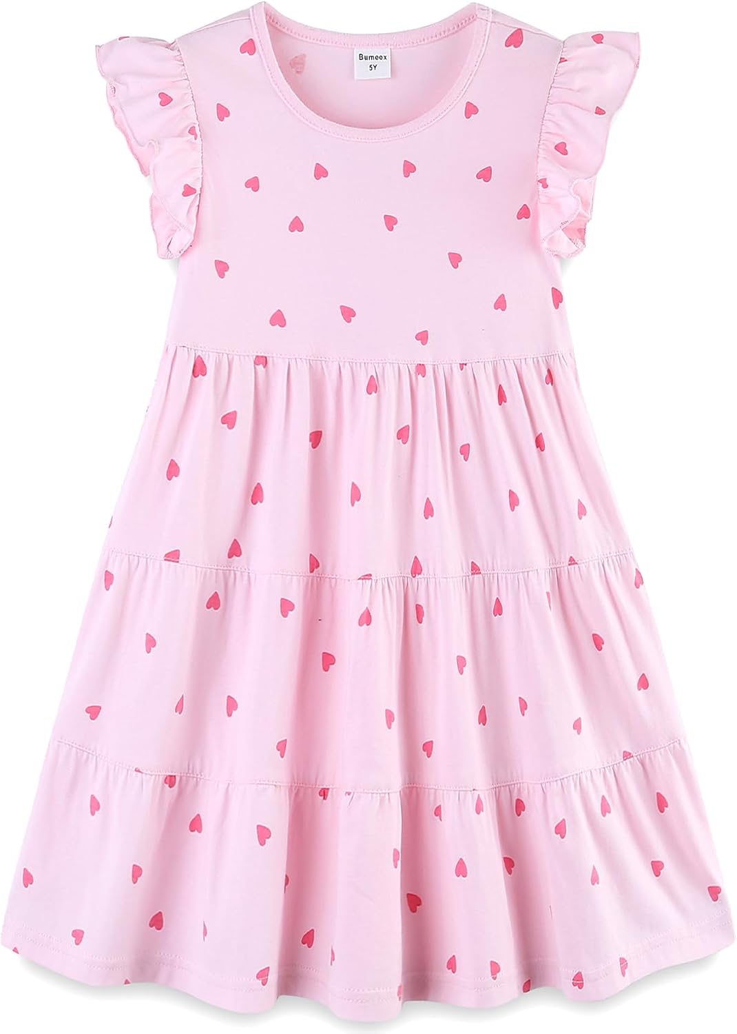 Bumeex Girl’s Dresses Cotton Ruffle Sleeve Tiered Swing A-Line Cute Midi Casual Sundress