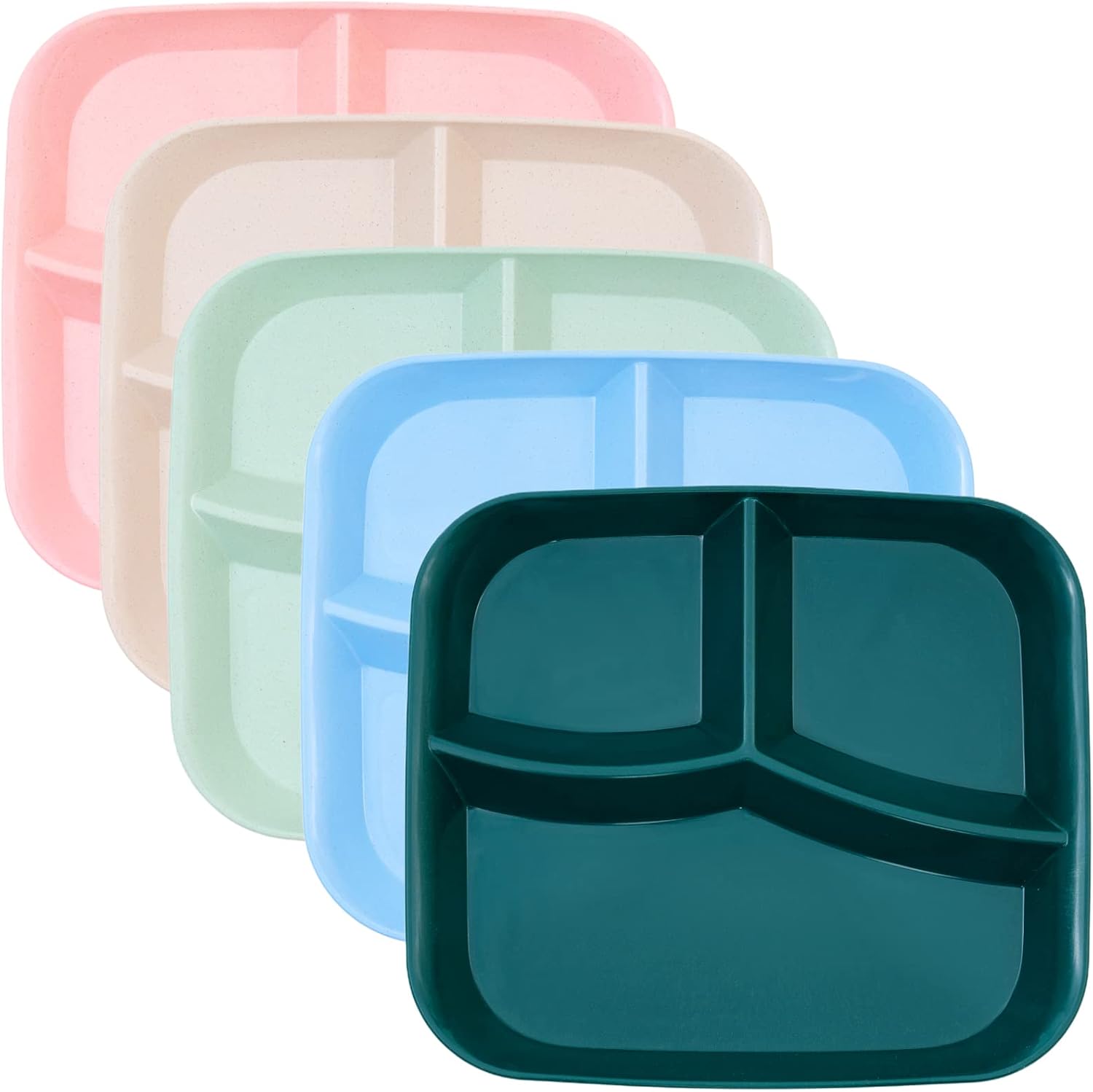 Unbreakable Divided Plates 10 Inch 5 PCS,Reusable Wheat Straw Kids Plates，Microwave And Dishwasher Safe, Perfect For Kids And Adults
