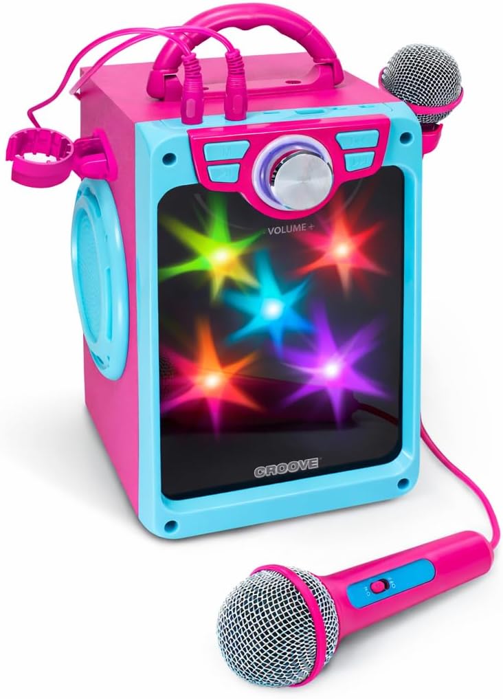 Rechargeable Karaoke Machine for Kids, Pink Portable Karaoke Set, Gift for Girl Speaker & 2 Microphones, Bluetooth/AUX/USB, Best Birthday Gifts for Girls Ages 8 9+ Years Old