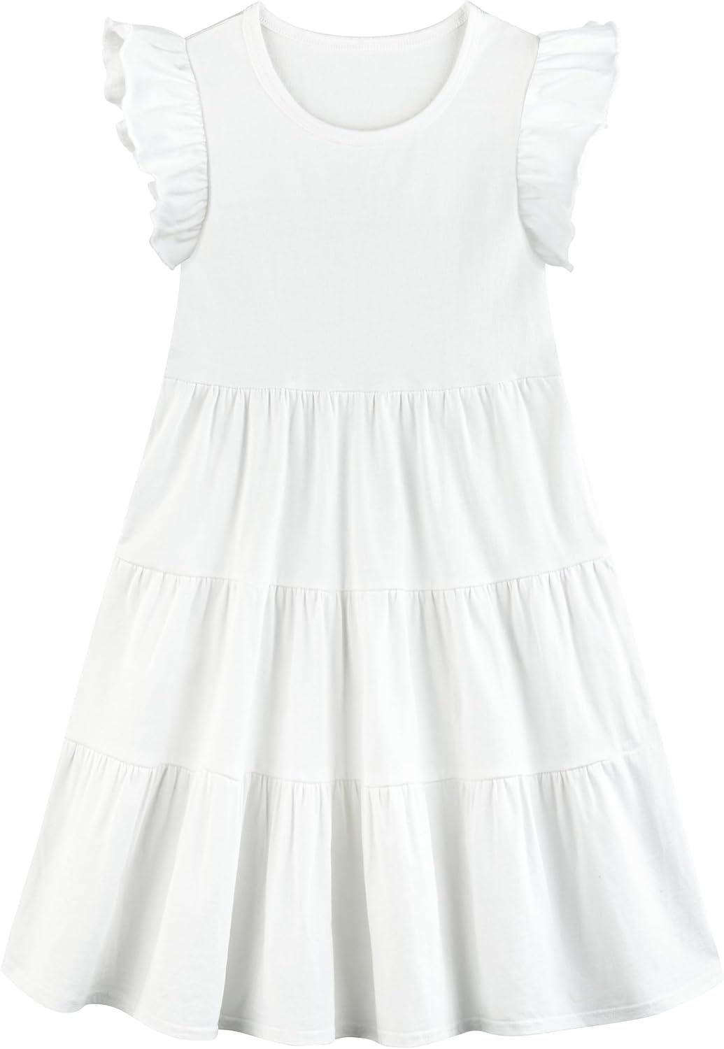 Poroka Girls Ruffle Sleeve Dress Tiered Swing A-Line Twirly Skater Midi Casual Dress for Kids with Pockets Summer Fall Winter
