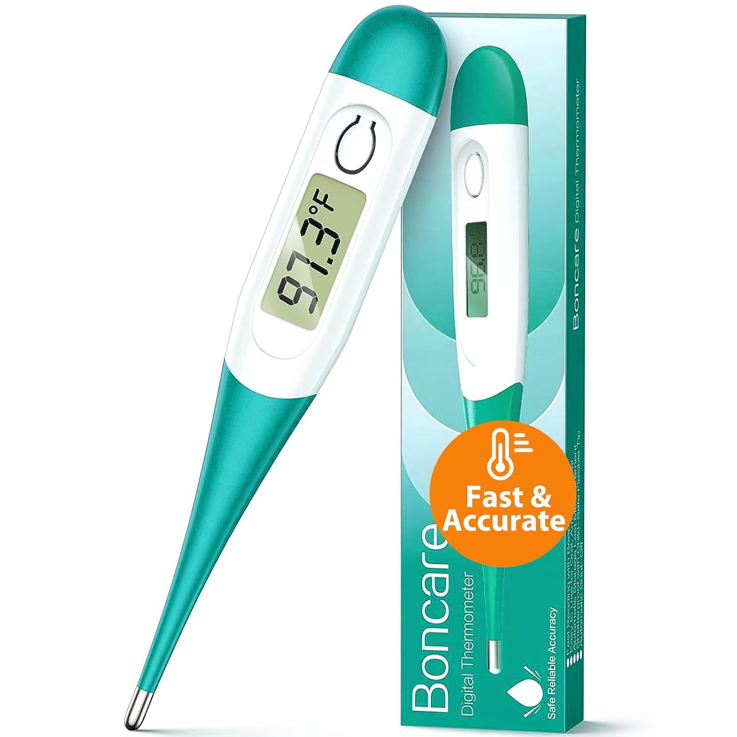 Boncare 10 Seconds Digital Thermometer for Adults and Kids – Accurate & Safe Rectal Thermometer for Baby with Fever Alarm, Oral Thermometer (Clear Blue)