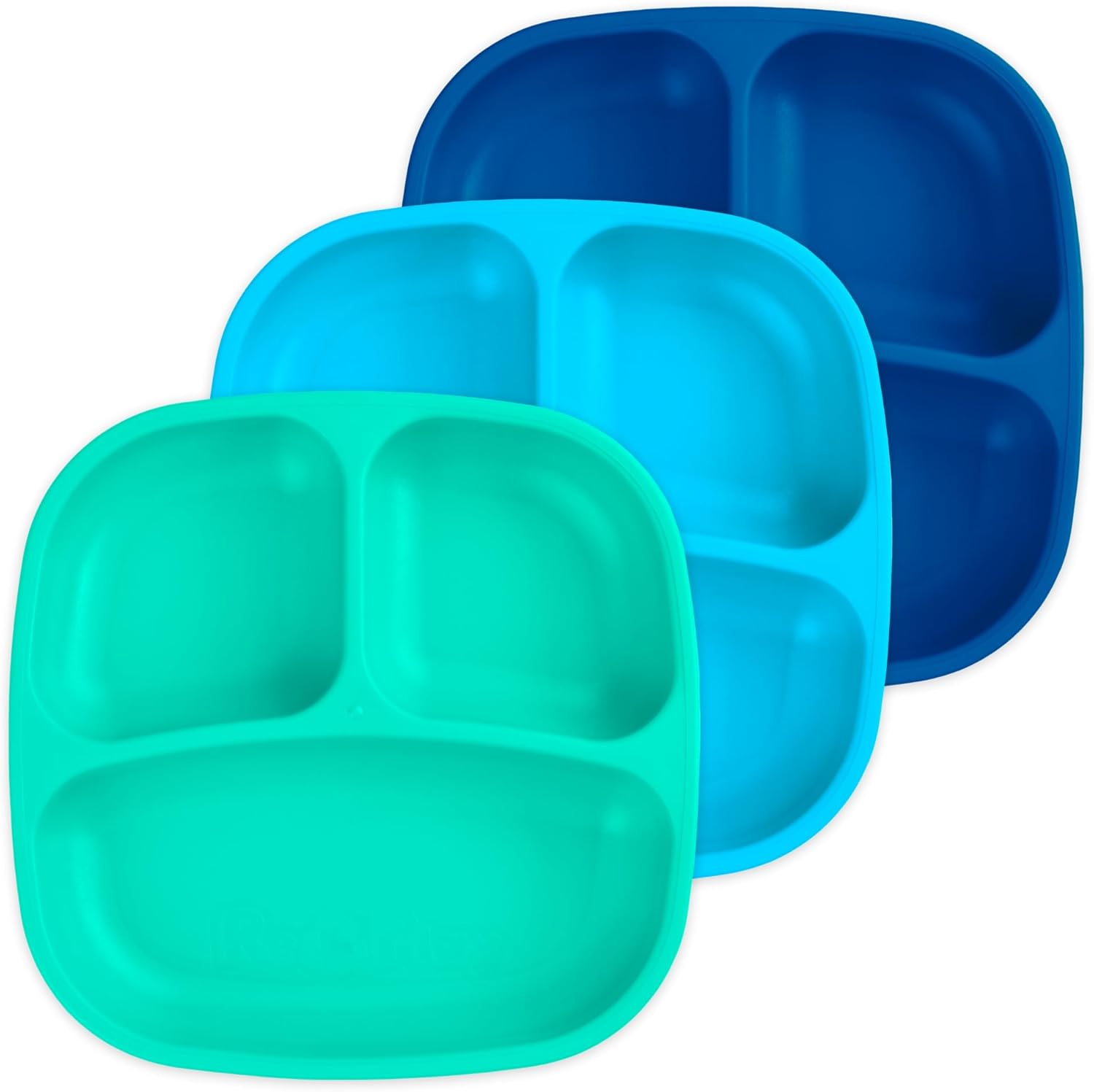 Re-Play Divided Toddler Plates Set of 3 – Deep-Walled 3 Compartment Kids Plates for Picky Eaters – Dishwasher & Microwave Safe – BPA-Free – Made in USA, A True Blue