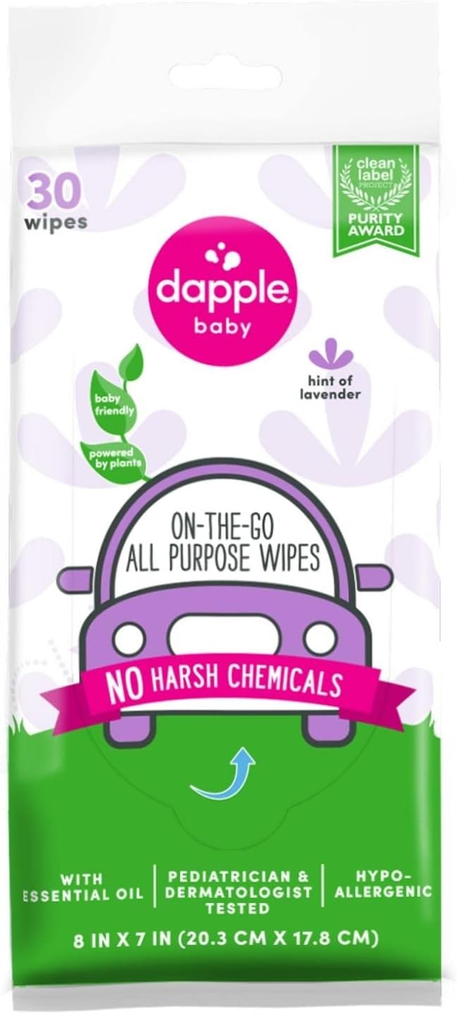 Dapple baby All Purpose Wipes, Hypoallergenic & Powered by Plants Cleaning Wipes, Hint of Lavender, 30 Count (Pack of 1)