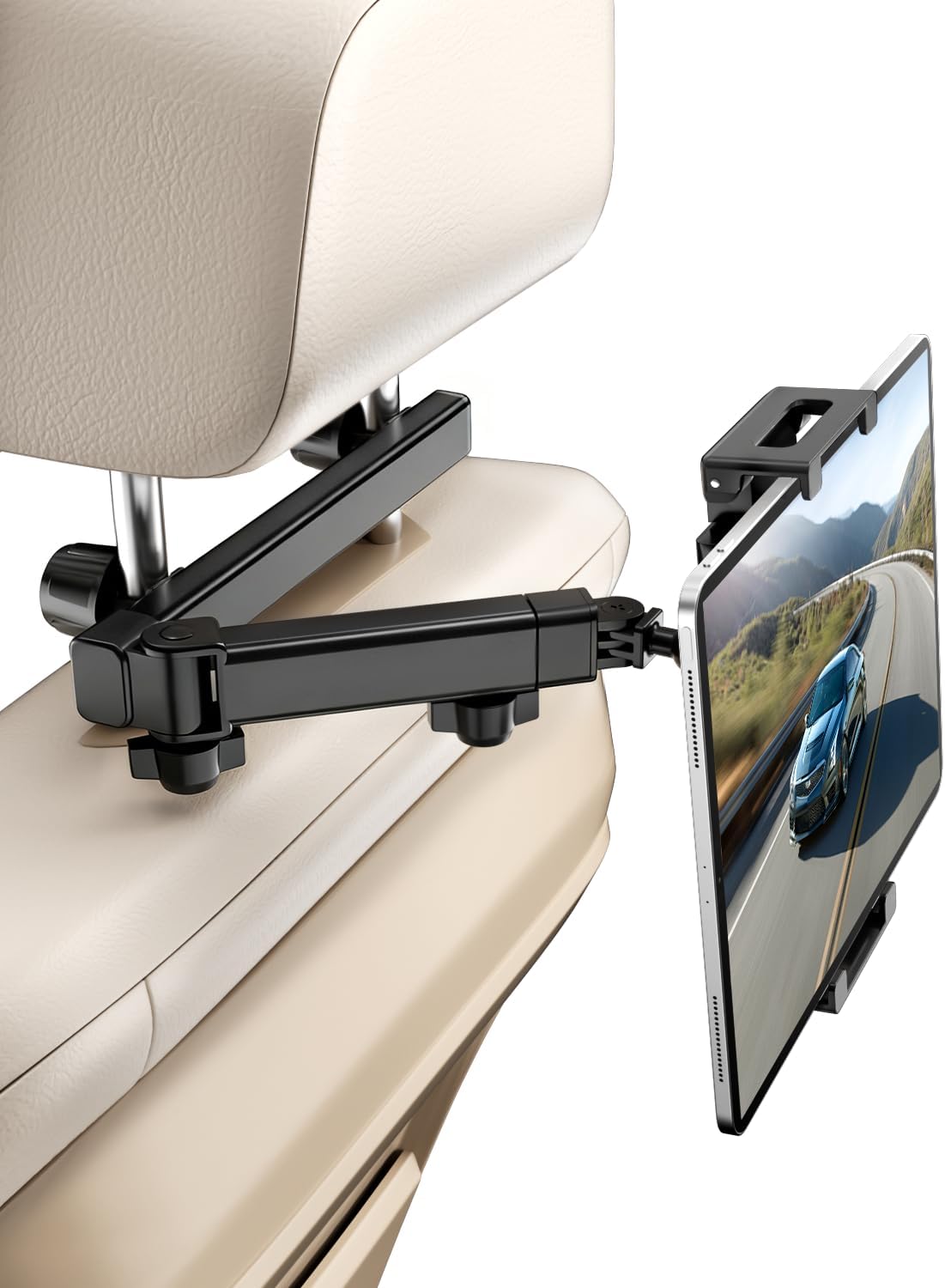 Car Headrest Tablet Holder, Backseat iPad Holder for Car | Lockable 3-in-1 arm, 360 rotation, backseat tablet mount for kids, fits 5.5-11 in iPad, Fire, Galaxy Tab, Kindle, phones