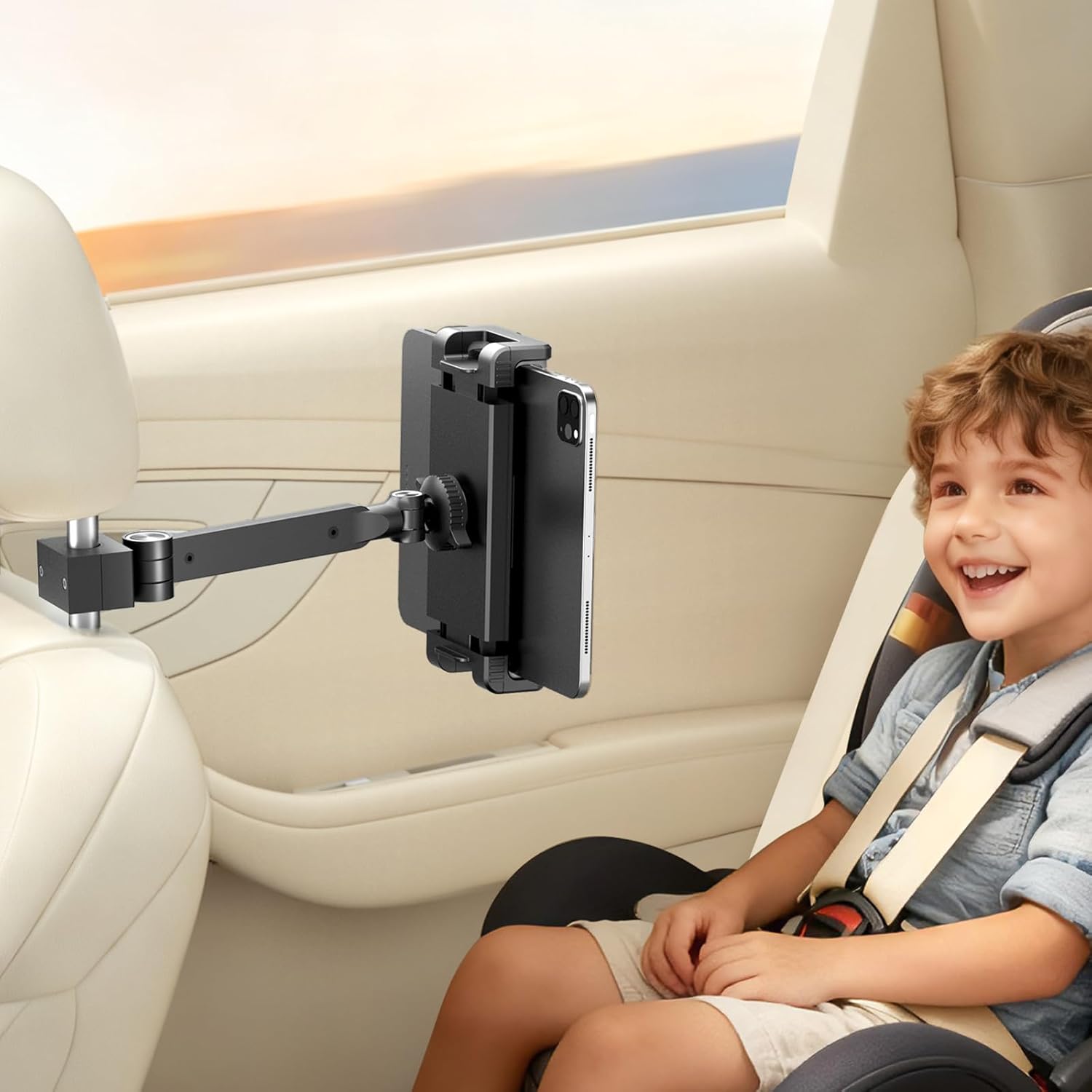 UPERGO Headrest Car Tablet Holder – [Long Aluminum Extension Arm] [Ultra-Compact] Foldable iPad Holder for Car Backseat, Road Trip Essentials iPad Back Seat Mount, Tablet Headrest Mount