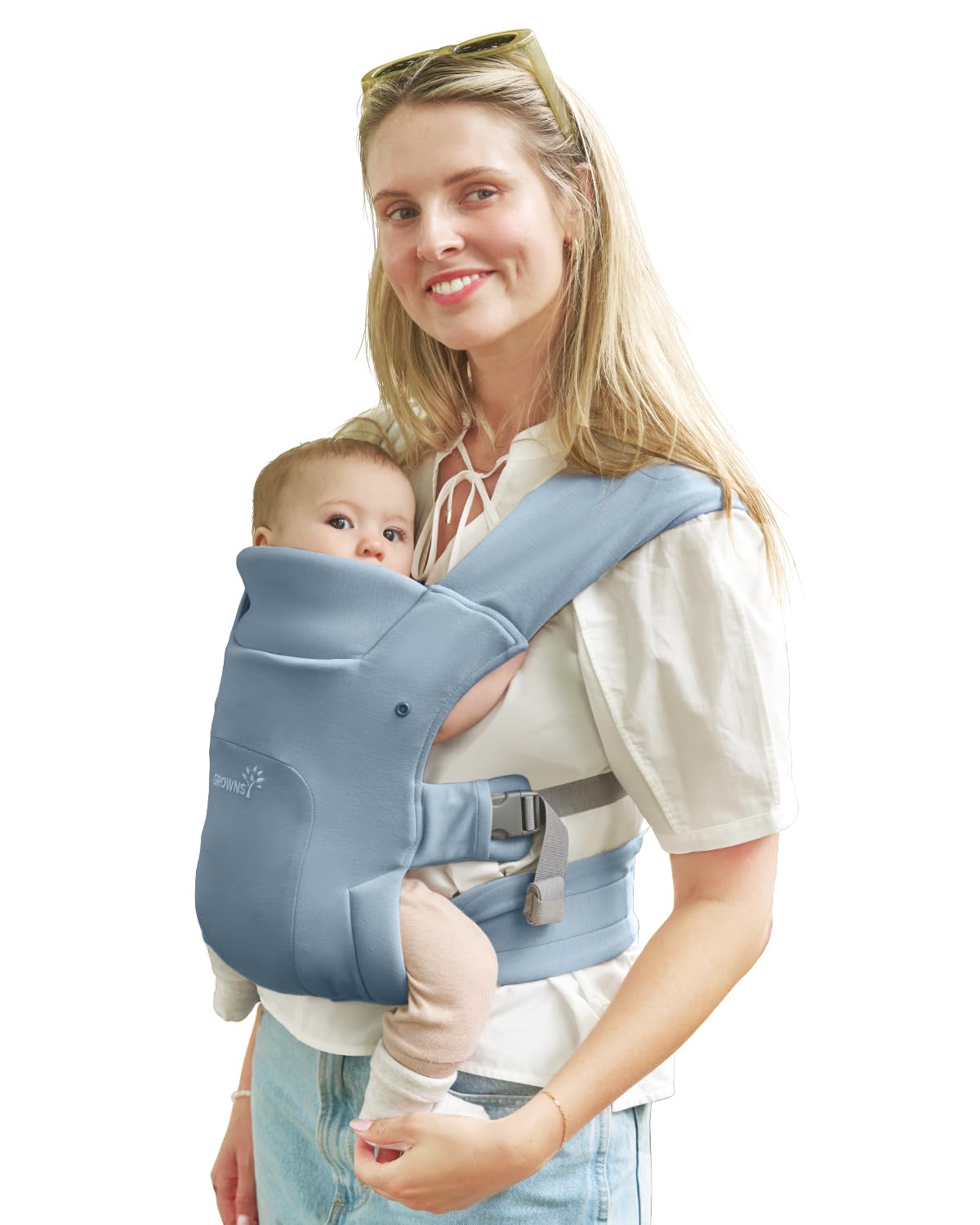 GROWNSY Baby Carrier Newborn to Toddler, Cozy Nreborn Carrier, Ergonomic Baby Carrier with Head Support, Oxford Blue