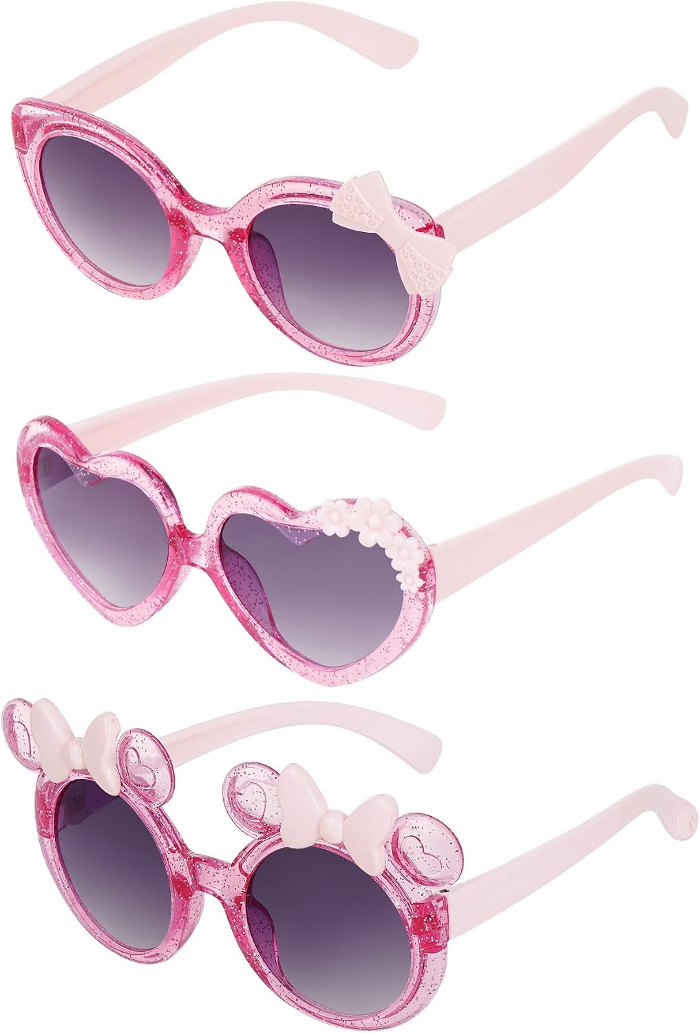 obmwang 3 Pairs Cute Kids Sunglasses Multiple Shaped Glasse for Toddler Girls Age 3-12 Outdoor Beach Eyewear, UV400 Protection