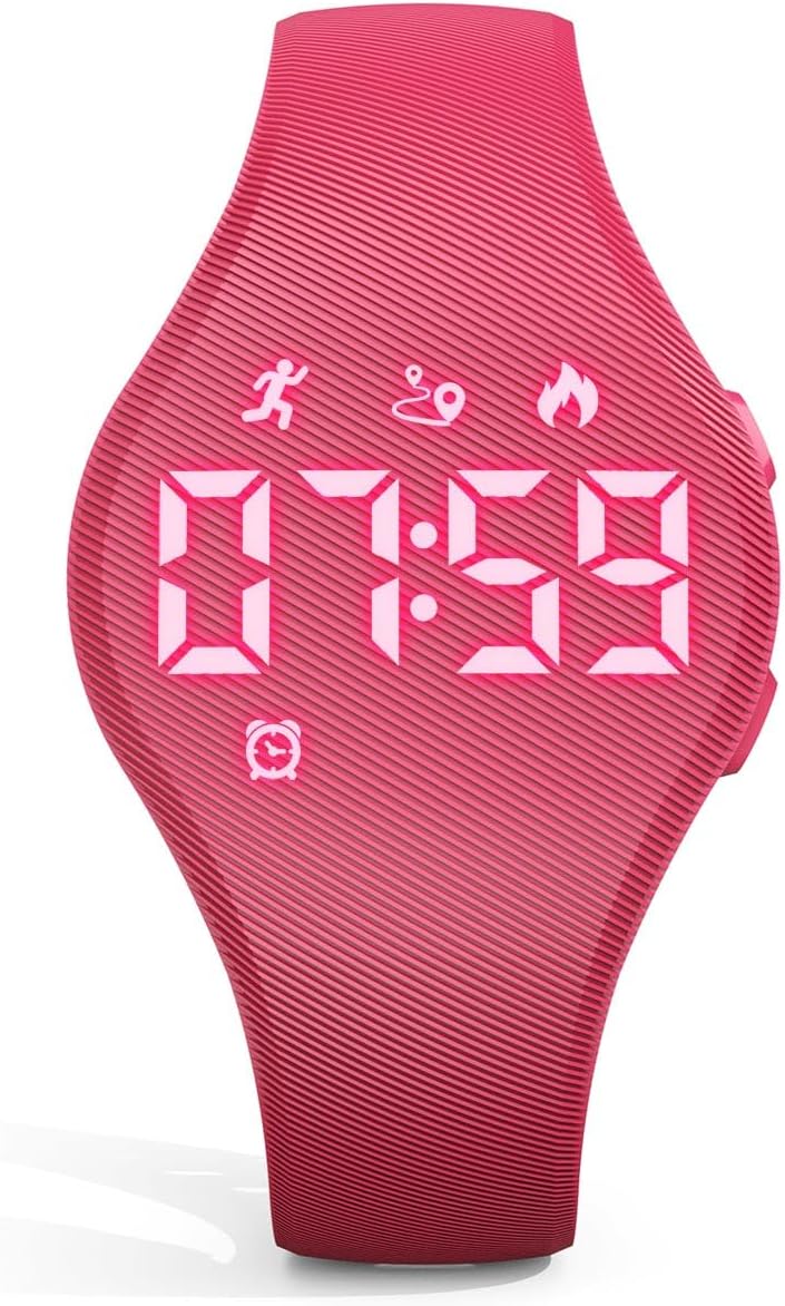 Kids Led Digtial Fitness Tracker Watch for Ages 5-15, No App Waterproof Wristwatch, with Pedometer Step Counter Alarm Clock, for Children Goys Girls Teens (Red)