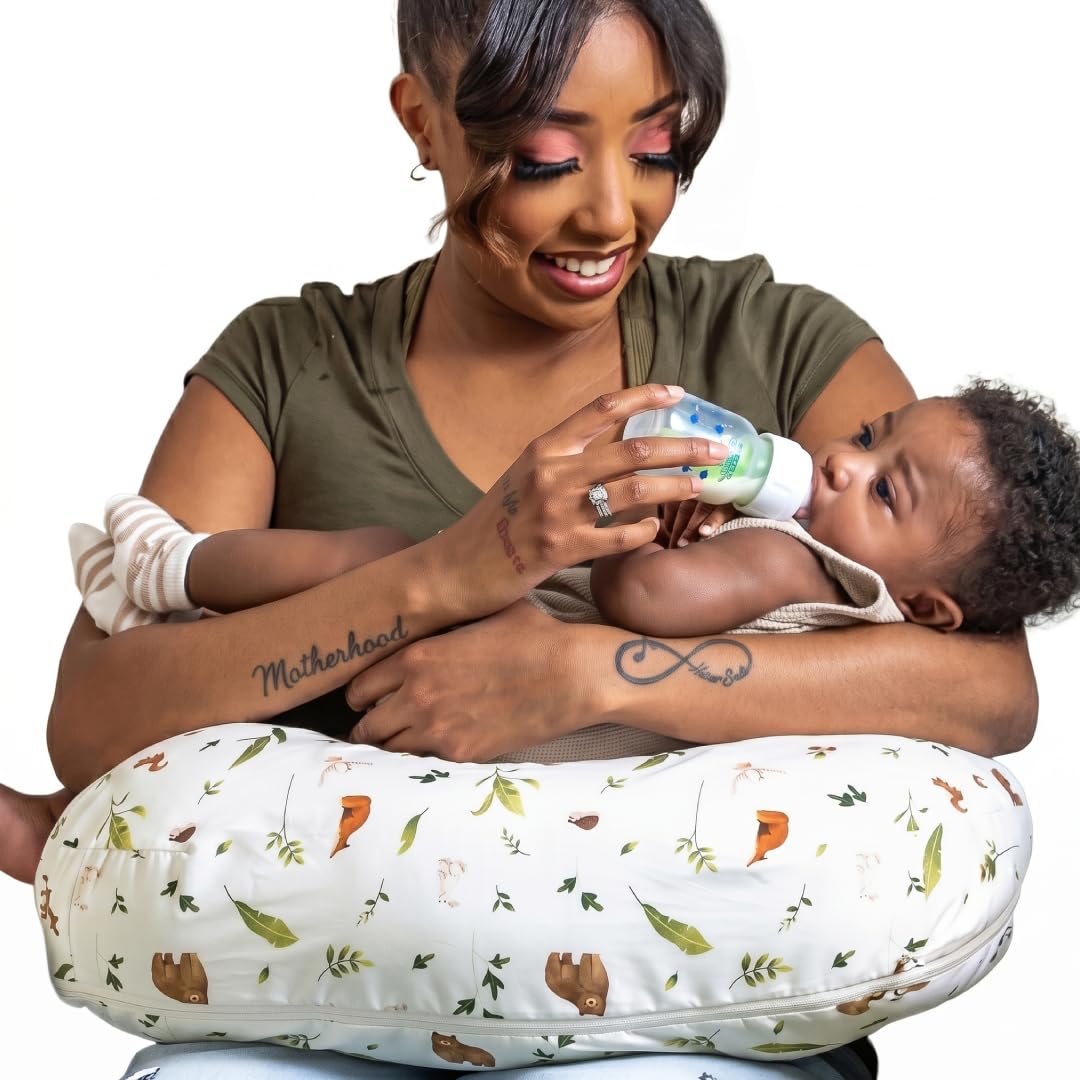 Boppy Nursing Pillow – Verified Safe Breastfeeding Pillow with Softer Fill for Comfortable Support, Machine Wash & Dry Cover, Non-Toxic Materials – Neutral Plants and Animals