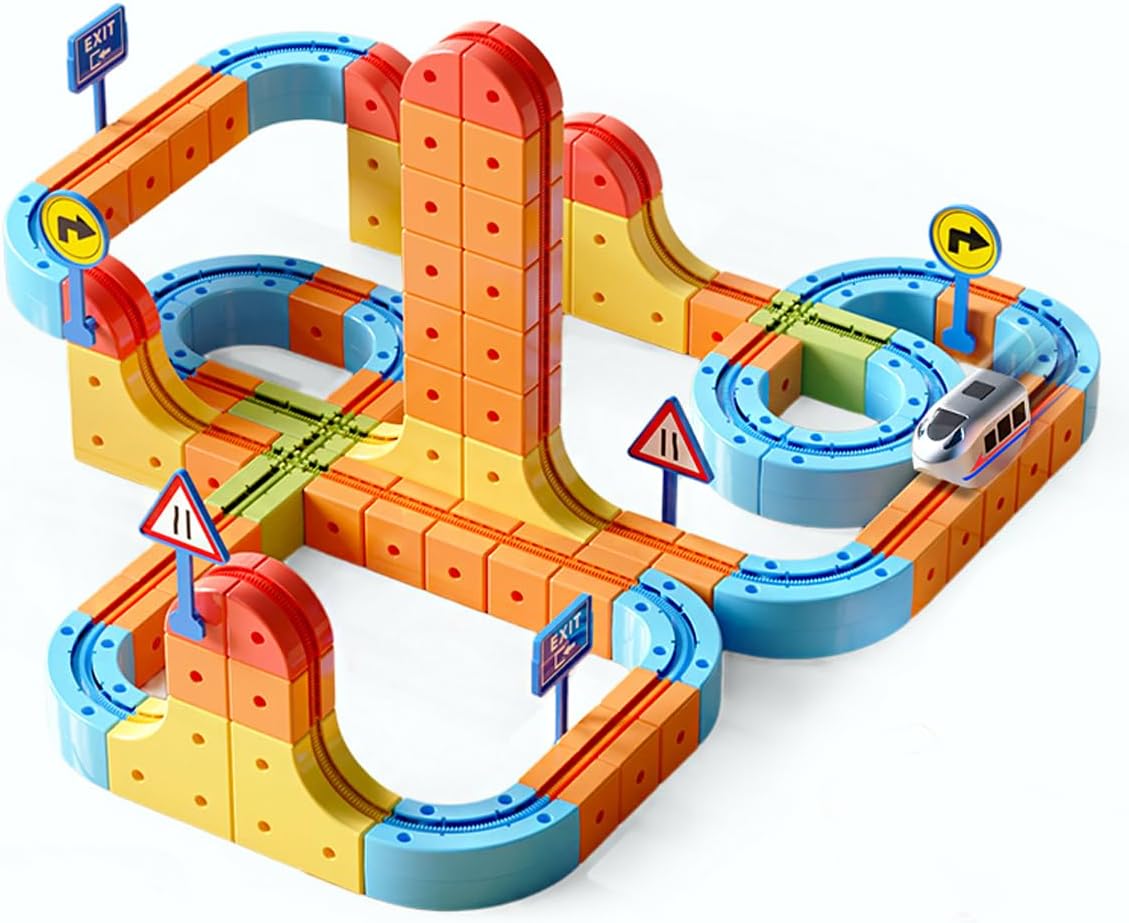 Electric Train Set,Car Track for Toddlers, for Kids 3 4 5 6 7 8 Years Old,Gravity-Defying 3D Embedded Layouts & Motorized Car,STEM Learning Toy Gift,Deluxe Set(146 Piece)