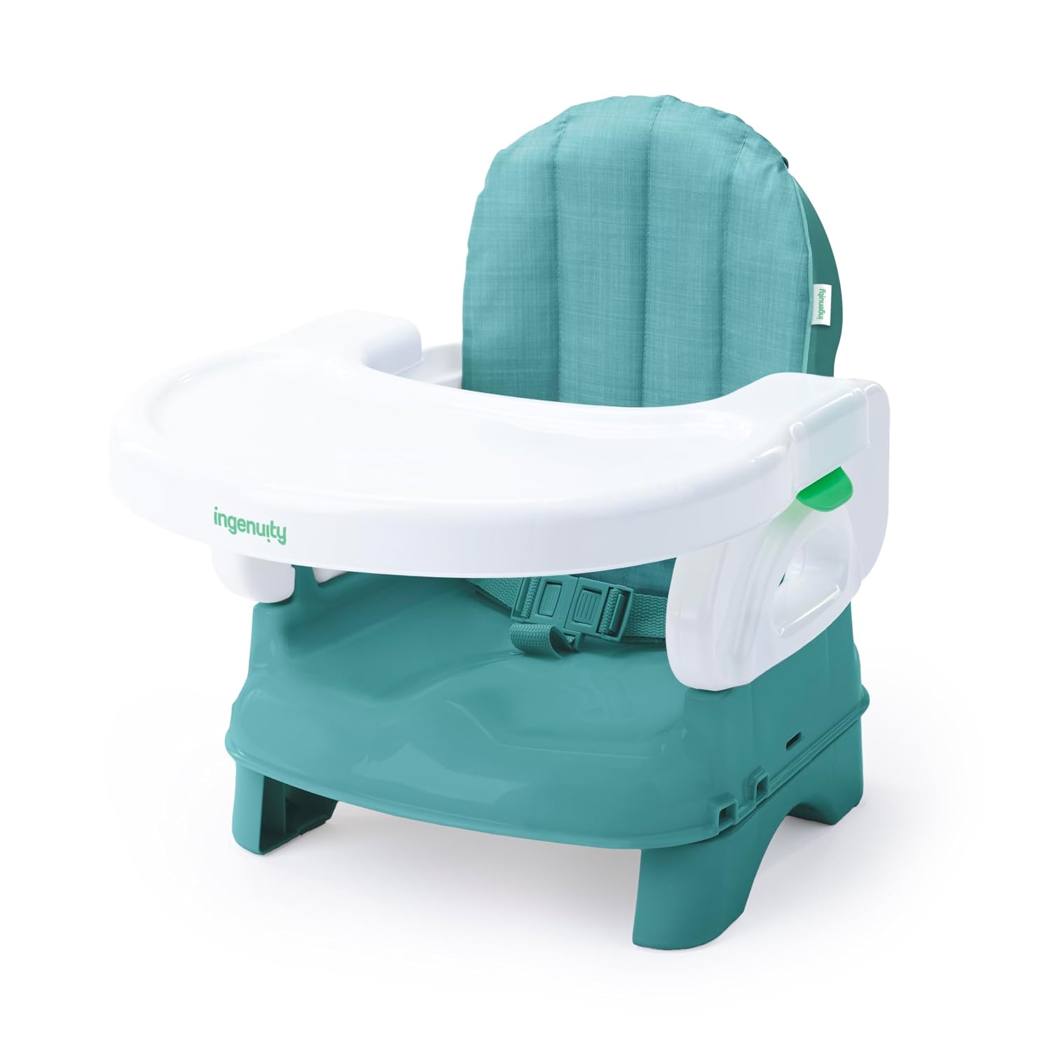 Ingenuity Deluxe Comfort Booster Seat for Kitchen Chair, Compact Fold, Portable, Lightweight, Toddler Booster Seat for Dining Table, from 6 Months to 3 Years – Teal