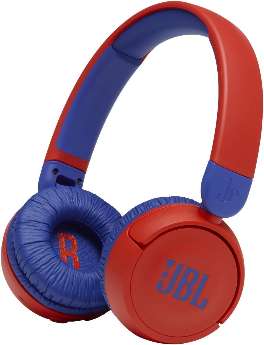 JBL Jr310BT Kids Wireless On-Ear Headphones – Bluetooth Headphones with Microphone, Safe Sound Under 85dB Volume, 30H Battery, Foldable, Comfort, Easy, Soft, Cool Colors (Red), Small (Renewed)