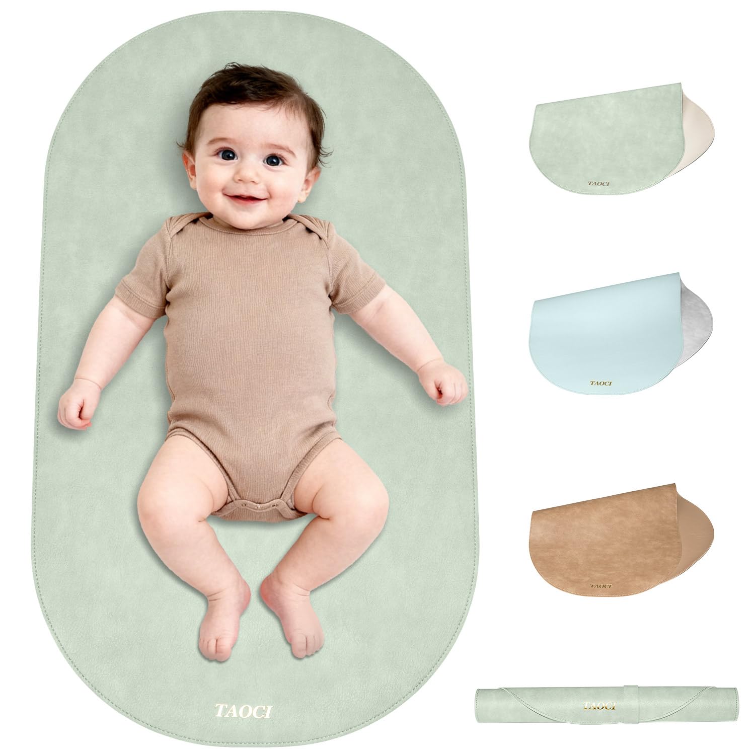 Portable Changing Pad Baby Changing Mat Travel Changing Table Pads Mini | Baby Changing Pad Waterproof Diaper Changing Pads Wipeable Foldable Vegan Leather On-the-Go Home Light Green 27.5″ x 15.7″