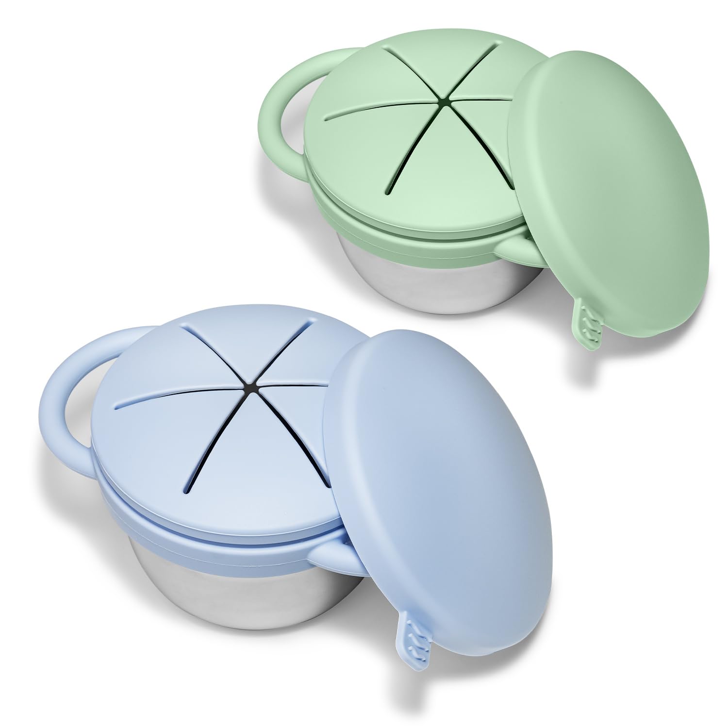 2 Pack Baby Stainless Steel Snack Containers for Kids | Baby Snack Cups Spill Proof Food Grade Silicone Lids & Handles 9 OZ No Spill Toddler Snack Box for Mess-Free Snacking