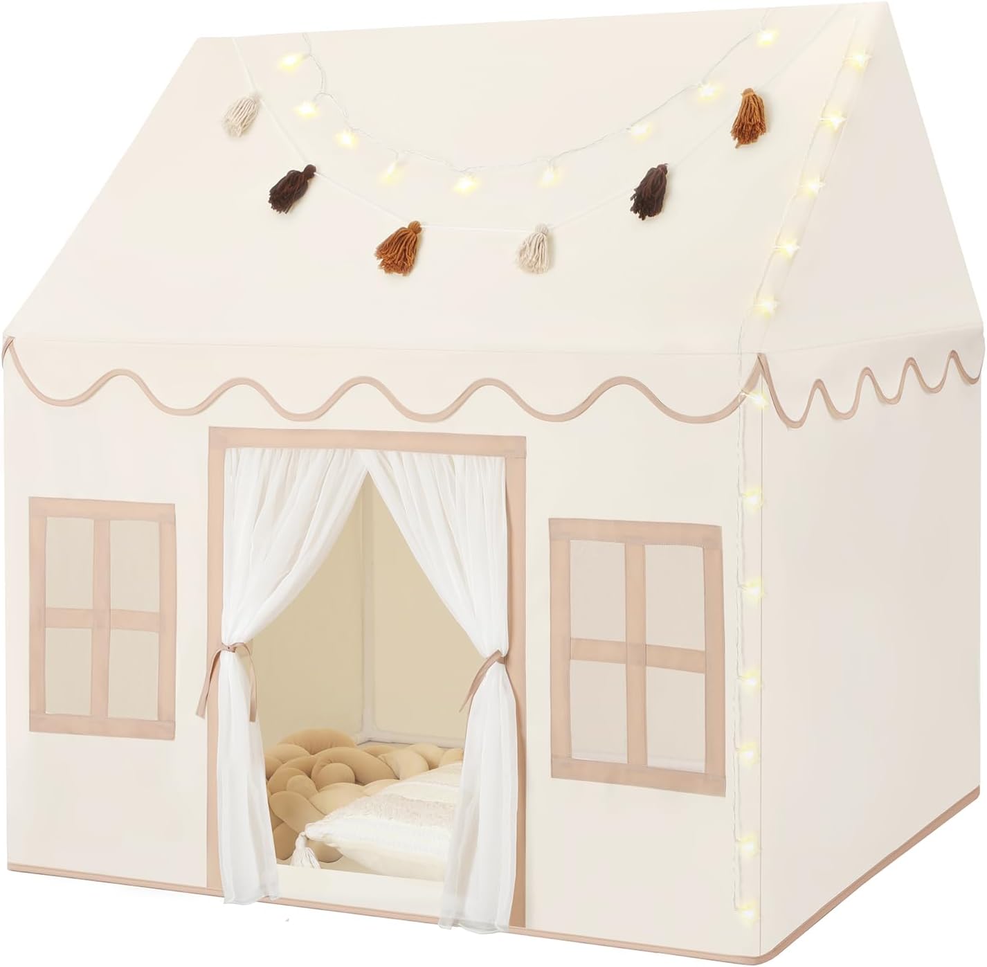 Kids Play Tent Indoor: with Mat, Tassel Garland – Girl Tent Indoor Playhouse for Kids Toys for Boy Girl Birthday Gift