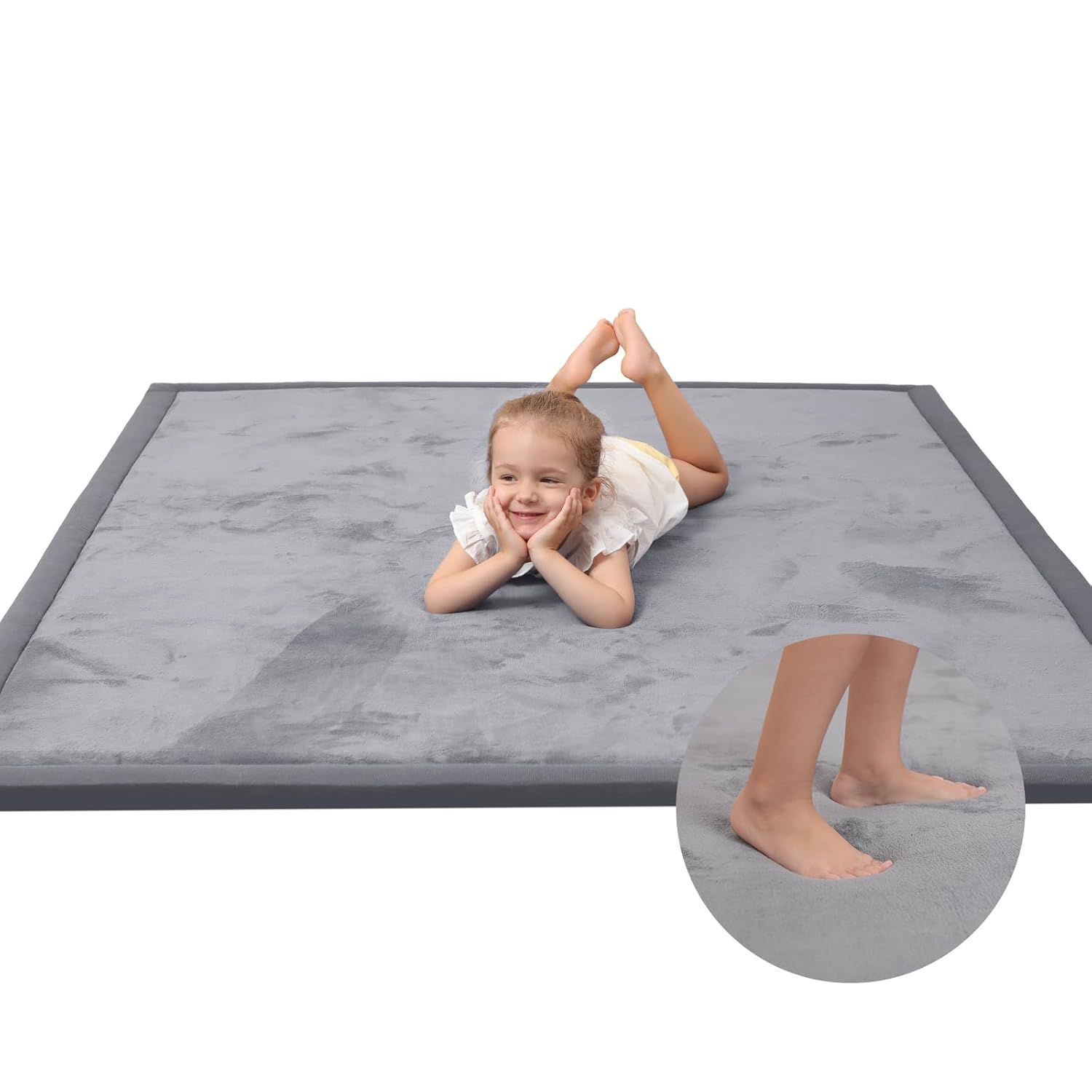 Huloo Sleep Baby Play Mat for Floor,1.3″ Thick Memory foam Tummy Time Mat,Soft Coral Velvet Nursery Rug,Extra Large Non Slip Crawling Mats for Living Room(Dark Gray)