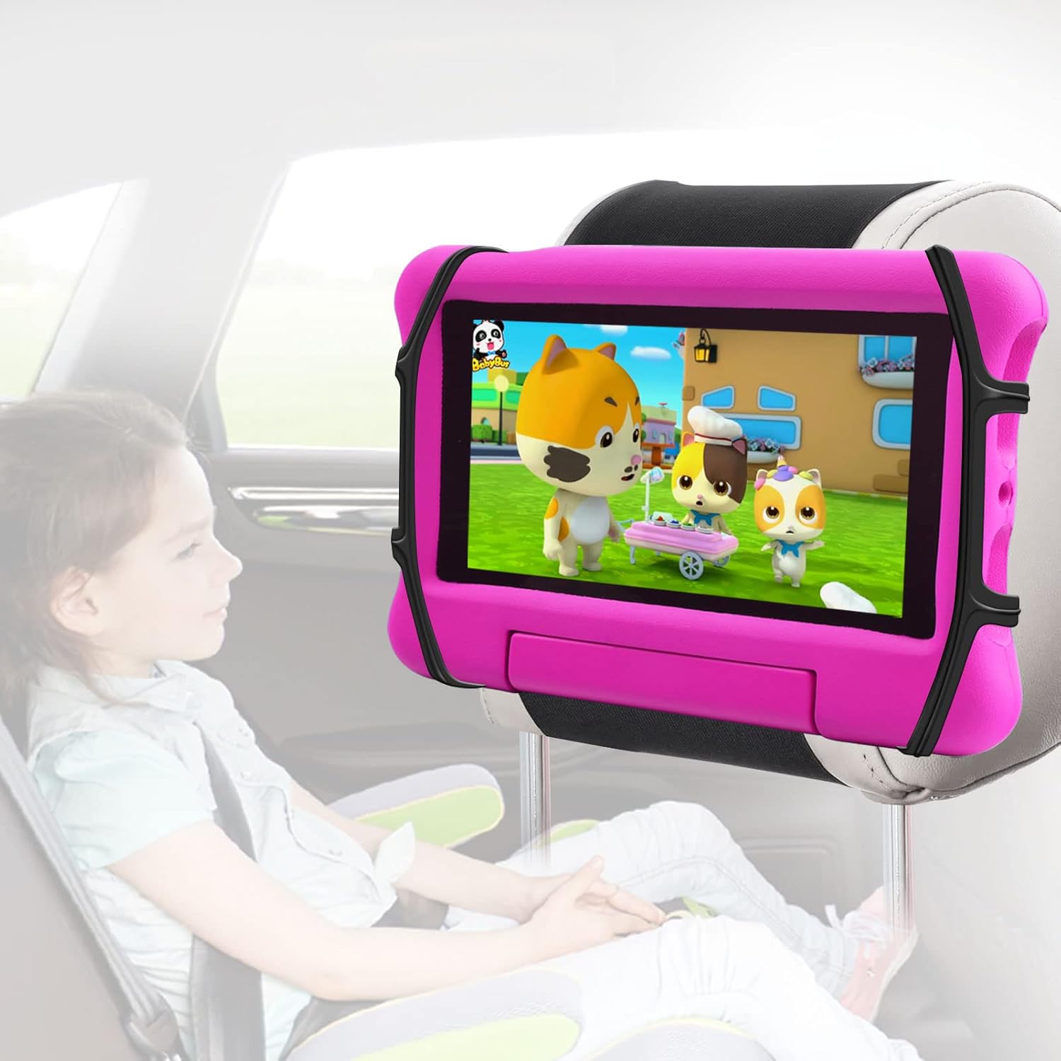 Car Tablet Holder,Car Headrest Mount Holder for Car Back Seat with Silicone Holding Net and Anti-Slip Strap,Angle-Adjustable Fits All 7-12.9″ Tablets