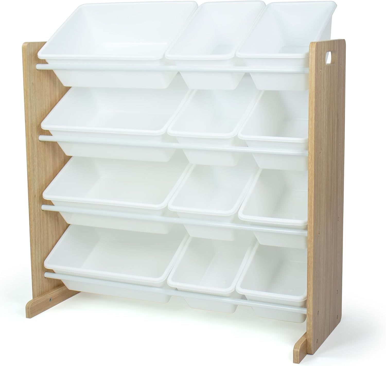 Humble Crew Toy Storage Organizer with 12 Removable Storage Bins for Kids Playroom, 4-Tier Toddler Toy Organization, Natural Wood/White