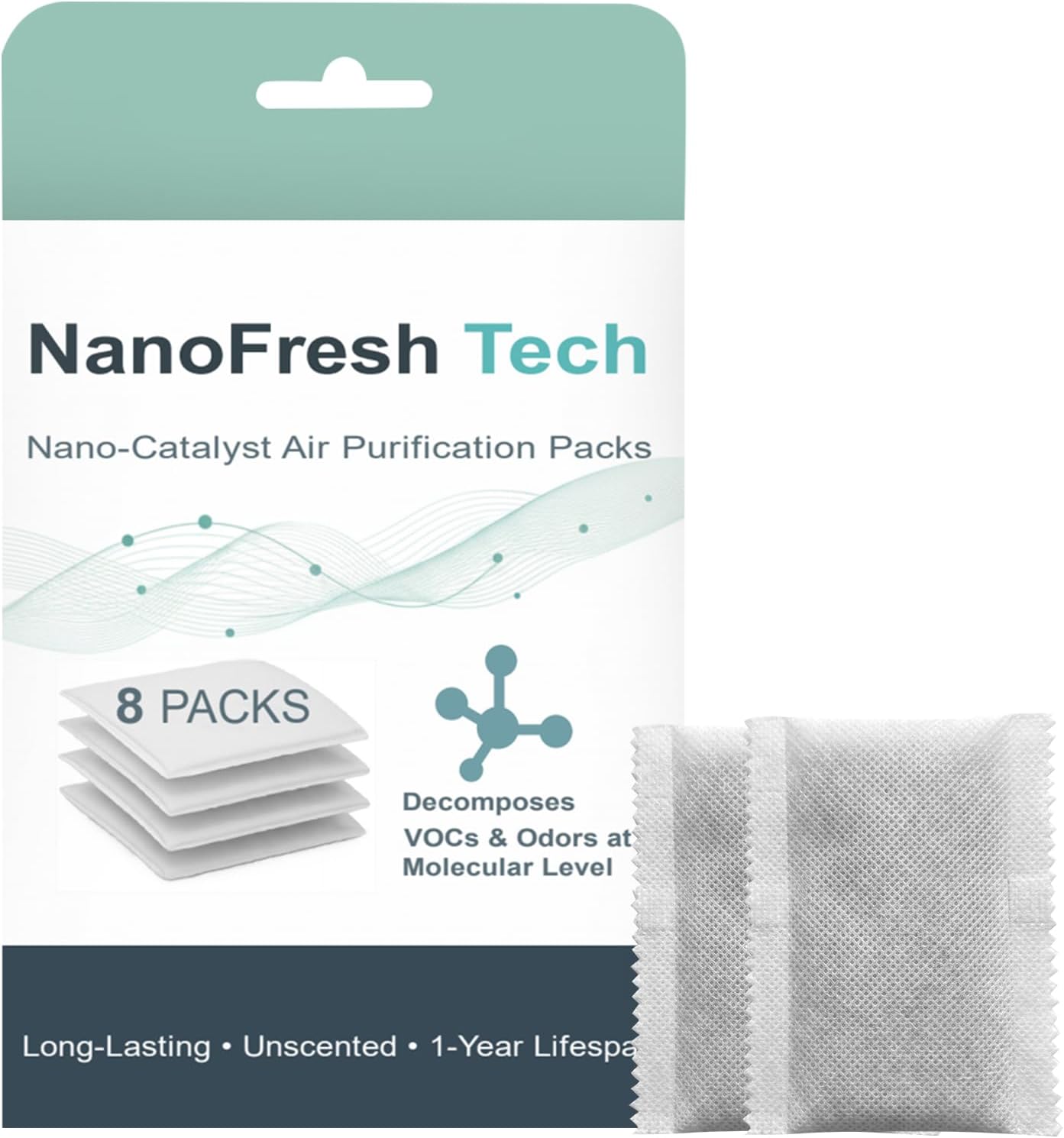 Unscented Odor Eliminator Pouches (8-Pack) – 1 Year Smell Absorber for Trash Can, Shoe, Gym Bag – Better Than Baking Soda – Deodorizer Inserts Compatible with Diaper Genie & Munchkin