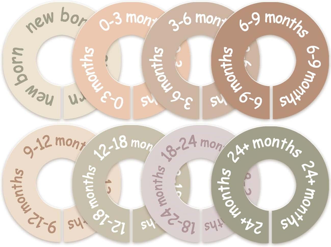 cephira Baby Closet Dividers for Clothes – Earth Tone Round Baby Clothes Dividers for Closet Rod, Nursery Closet Organizer & Decor, Clear Labels for Easy Sorting, Fits Most Rods