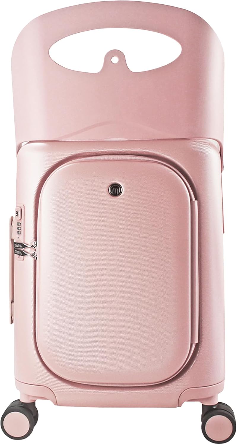 MiaMily Carry On Plus Ride-On Luggage with Built-In Seat – Kids & Adult Carry-On Suitcase, Spinner Wheels, TSA Lock, Top Opening Design, Waterproof & Thermal Pockets (Dusty Pink)