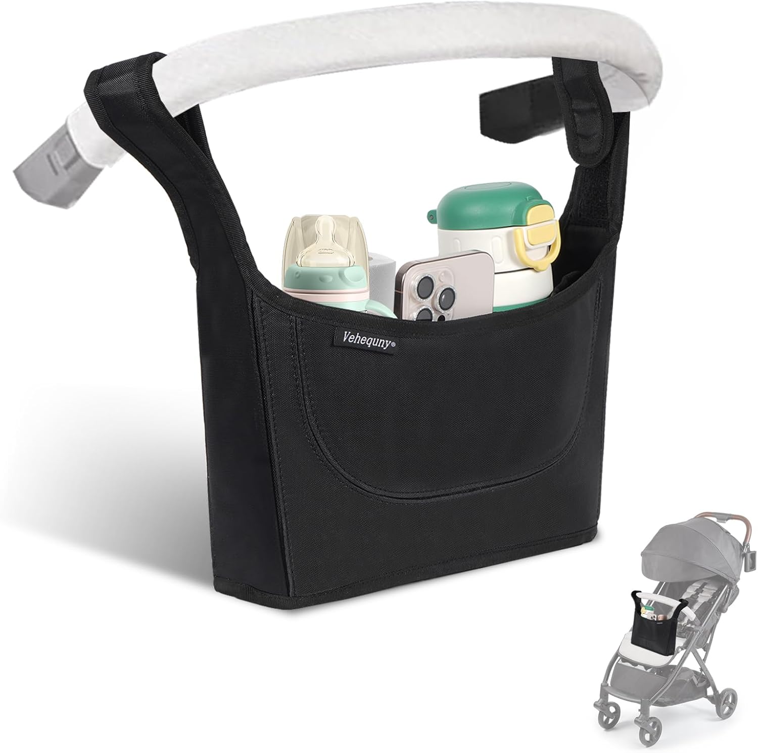 Stroller Caddy, Universal Stroller Organizer,600oz Large Storage Stroller Organizer Bag Fits for Uppababy, Baby Jogger, Britax, BOB, Cruz, Minu, G-Series ,Most Strollers