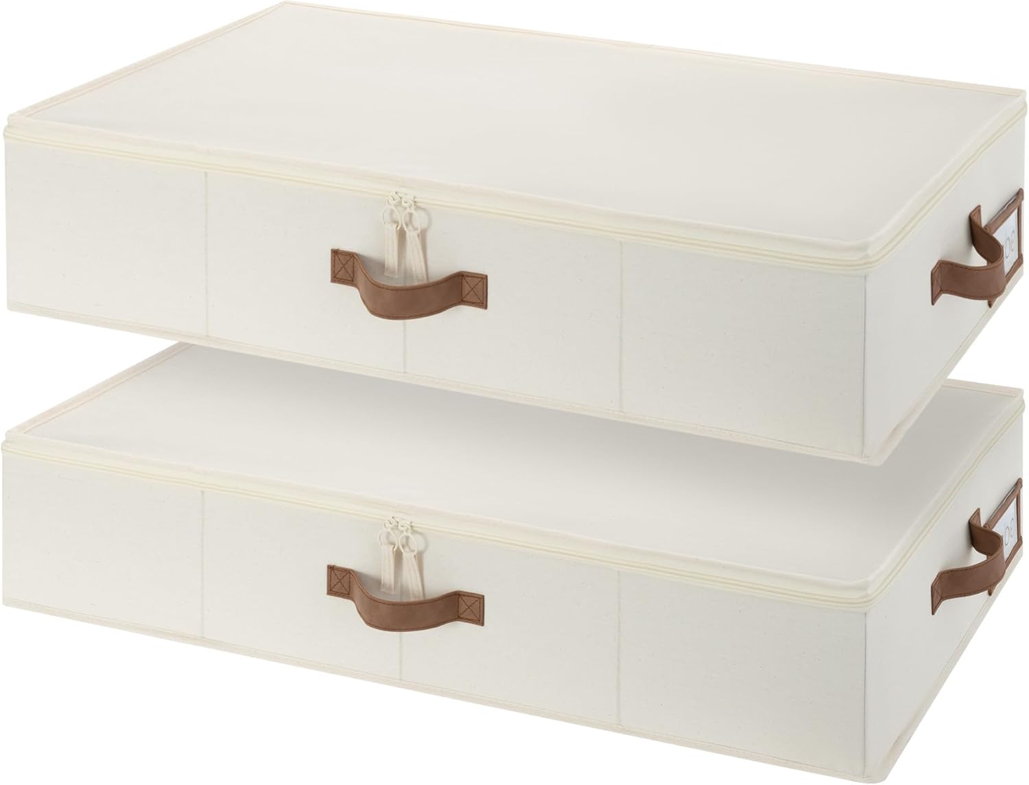 StorageWorks Underbed Storage Containers with Lids, 2-Pack 6″ Low Profile Under Bed Organizers for Clothes, Bedding and Sweaters, 53L Large Fabric Storage Bins, Foldable Space Saving, Beige