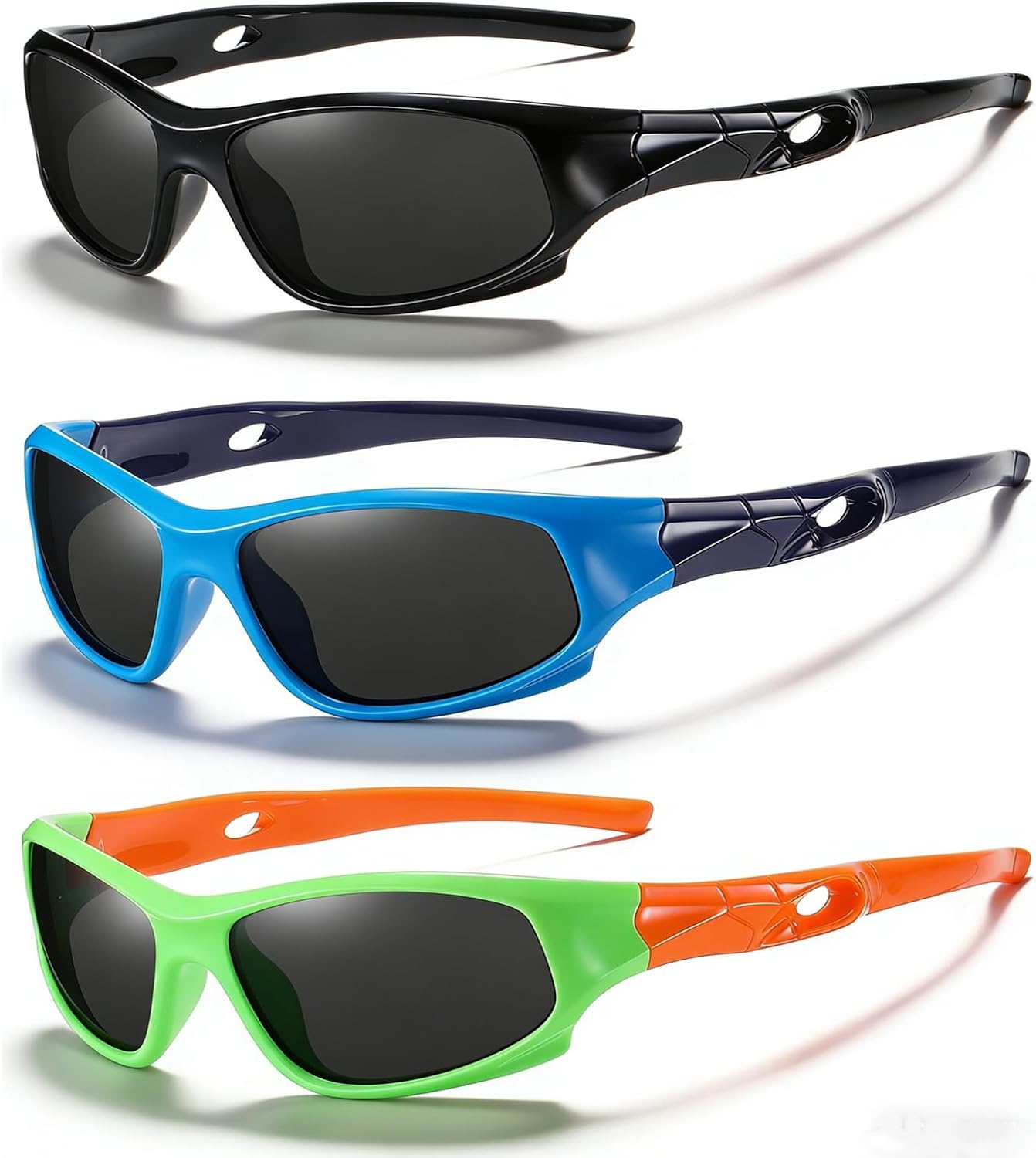 DYLB 3 Pack Flexible Kids Polarized Sunglasses For Boys Girls With Strap, Sport Sunglasses for Children Age 3-10.