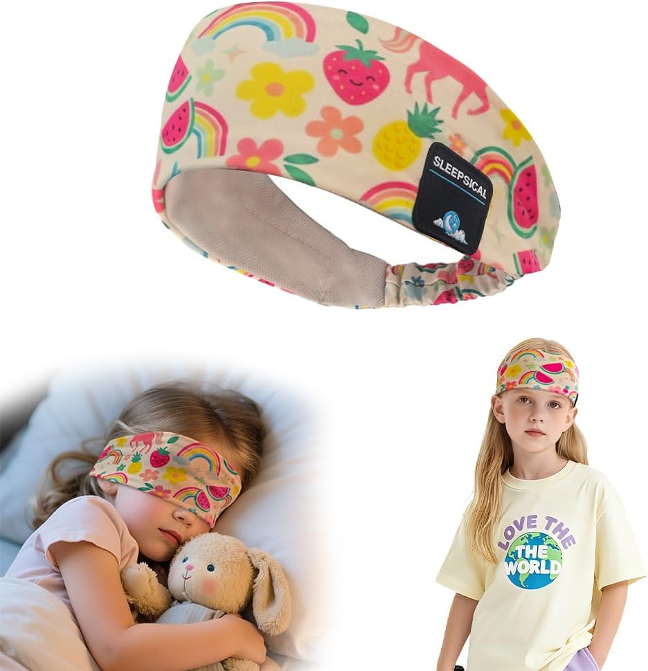 Kids Bluetooth 5.4 Headband Headphones, Adjustable Toddler Sports Headband Earphones with Mic, Soft Wireless Sleep Headphones for Baby Kids Travel Plane School Tablet Workout(Pink)