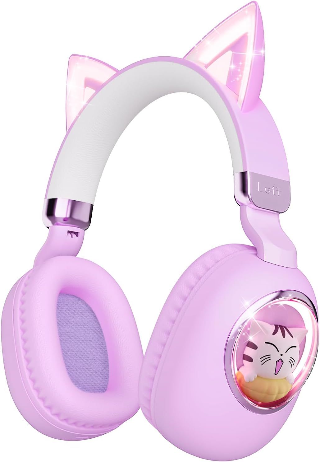 Kids Headphones Bluetooth 5.4 – Cat Ear LED Light Up Noise Cancelling Wireless Headphones with Mic, 85dB Volume Limited, Wired & Wireless Mode for Travel/School/iPad