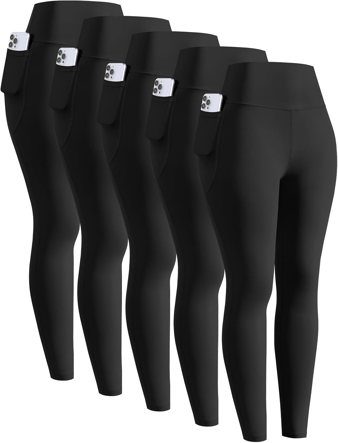 5 Pack Girls’ Athletic Leggings, High Waist Leggings for Girls with Pockets, Kids Workout Yoga Pants for Athletic
