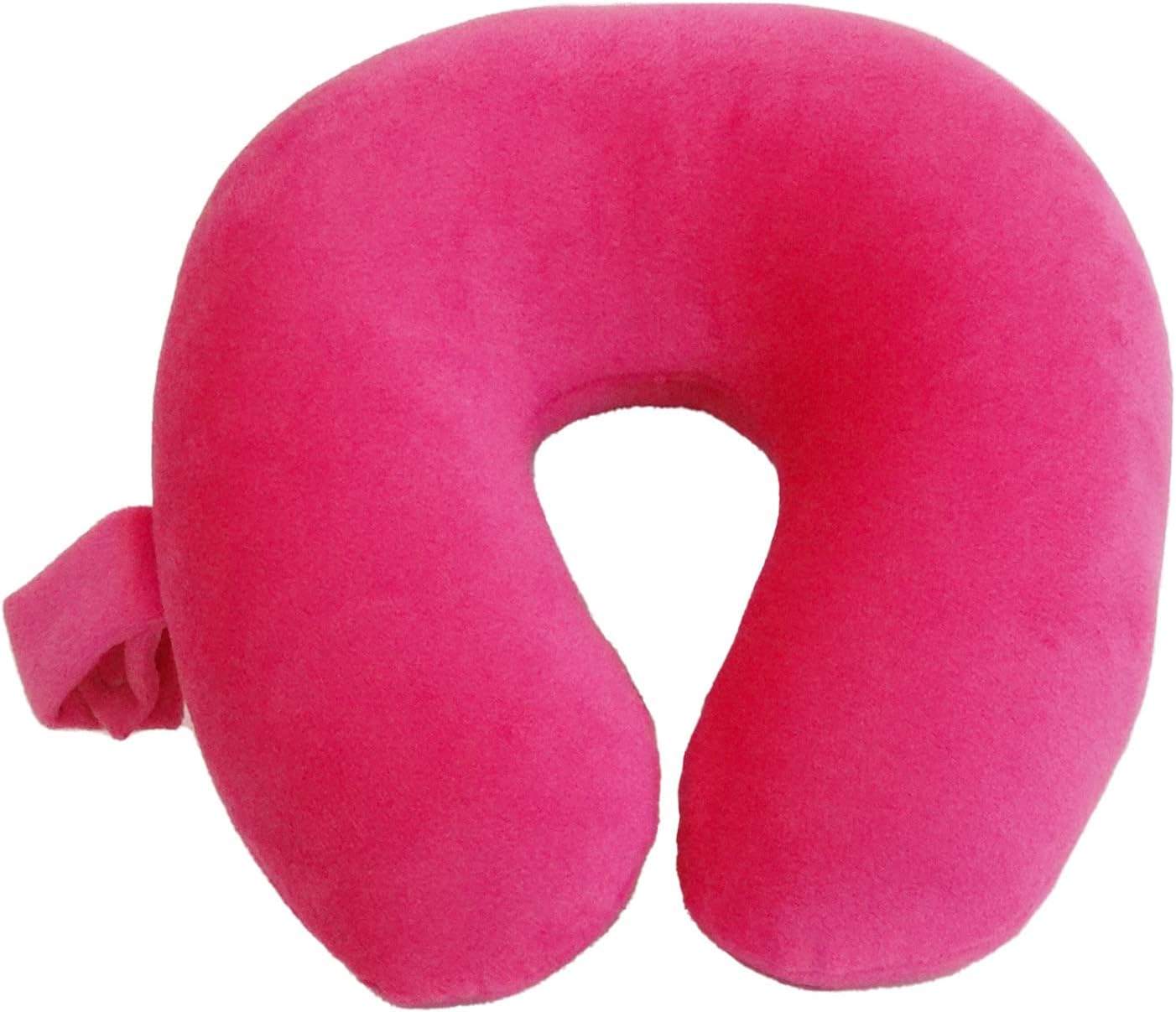 Wolf Essentials Kids Travel Neck Pillow – Cozy Soft Microfiber, Compact Design for Airplane, Car Seat, or Toddler Travel Support – Pink
