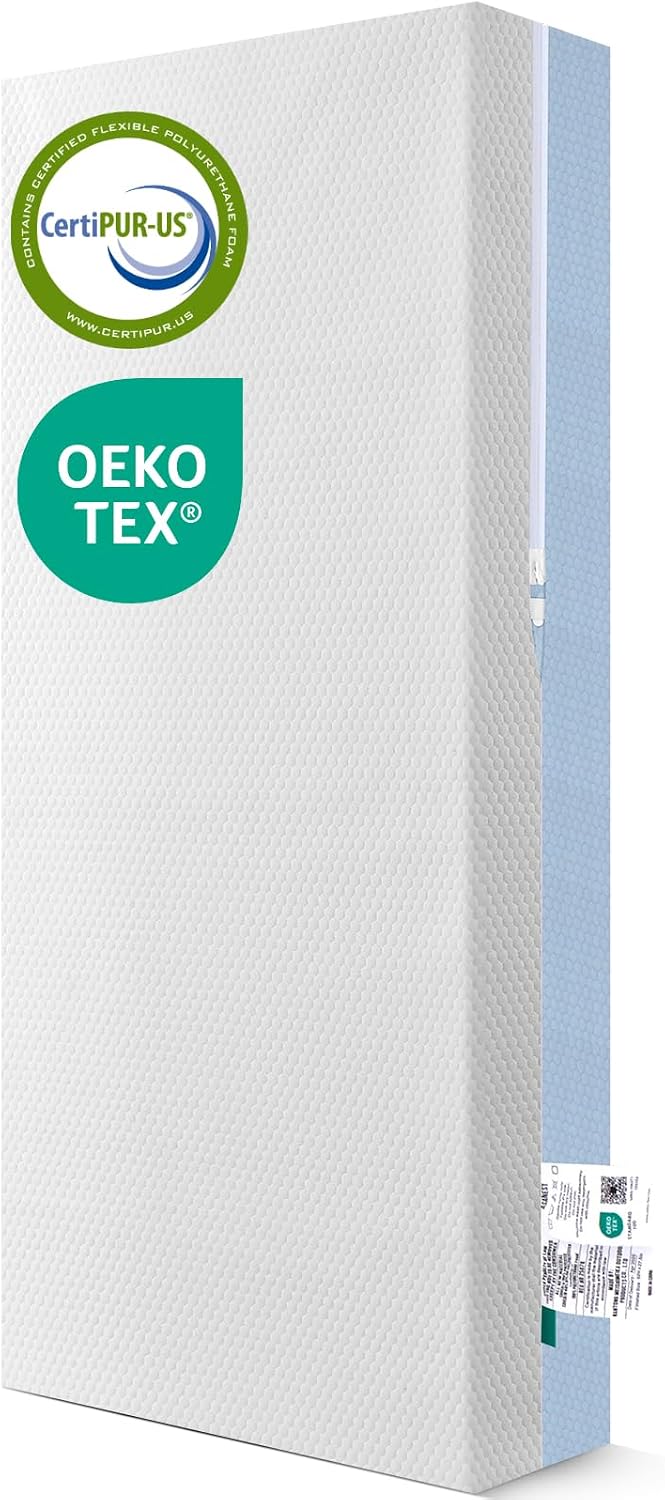 Dual Sided Baby Breathable Crib Mattress, Infant & Toddler Bed Mattress with Premium Foam, Machine Washable Oeko-TEX Standard 100 Certified Cover, Standard Size 52x28x5 Inch