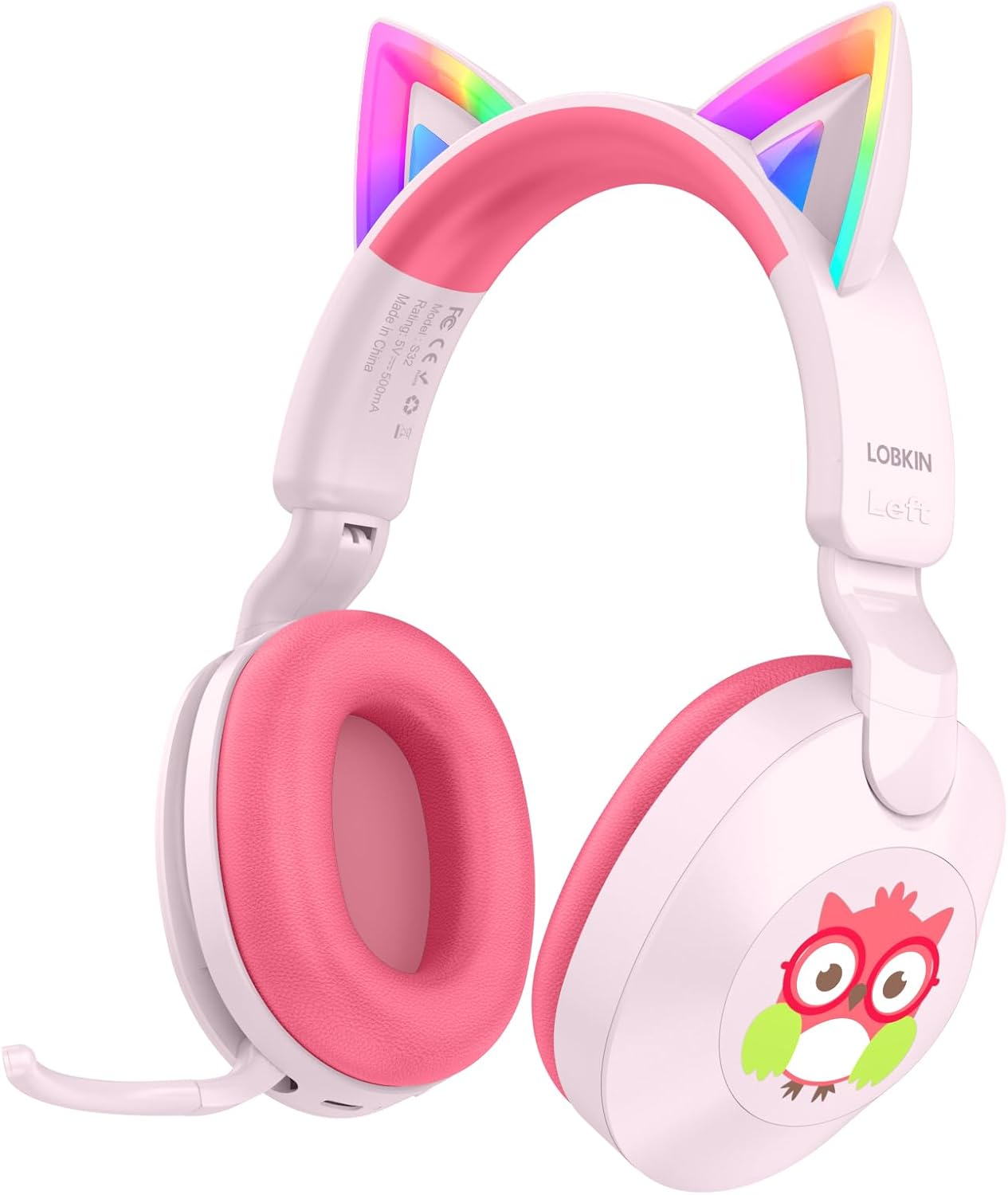 LOBKIN Kids Headphones with Microphone Bluetooth 6.0, Toddler Headphones LED Ligh Rotatable Foldable Sensitive Mic Adjustable 85/94dB Volume Limit Real-time Audio Feedback for Boys Girls Online School