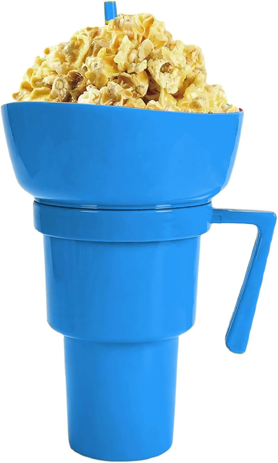 Snack and Drink Cup Combo Cup, 32 Oz Bowl and Drink Cups Combo, 2 in 1 Drin-k Cups with Snack Bowl on Topwith a Spill-Proof Lid, Stadium Tumbler with Snack Bowl with Straw Travel Snack (blue)