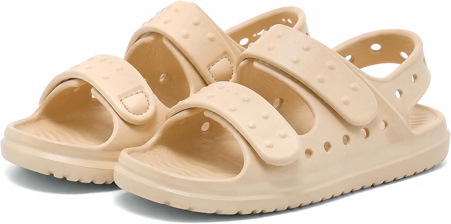 Toddler Sandals for Boys & Girls, Double Buckle Adjustable Kids Sandals with Back Strap, Lightweight Non-Slip Summer Beach Walking Shoes for Toddler & Little Kids