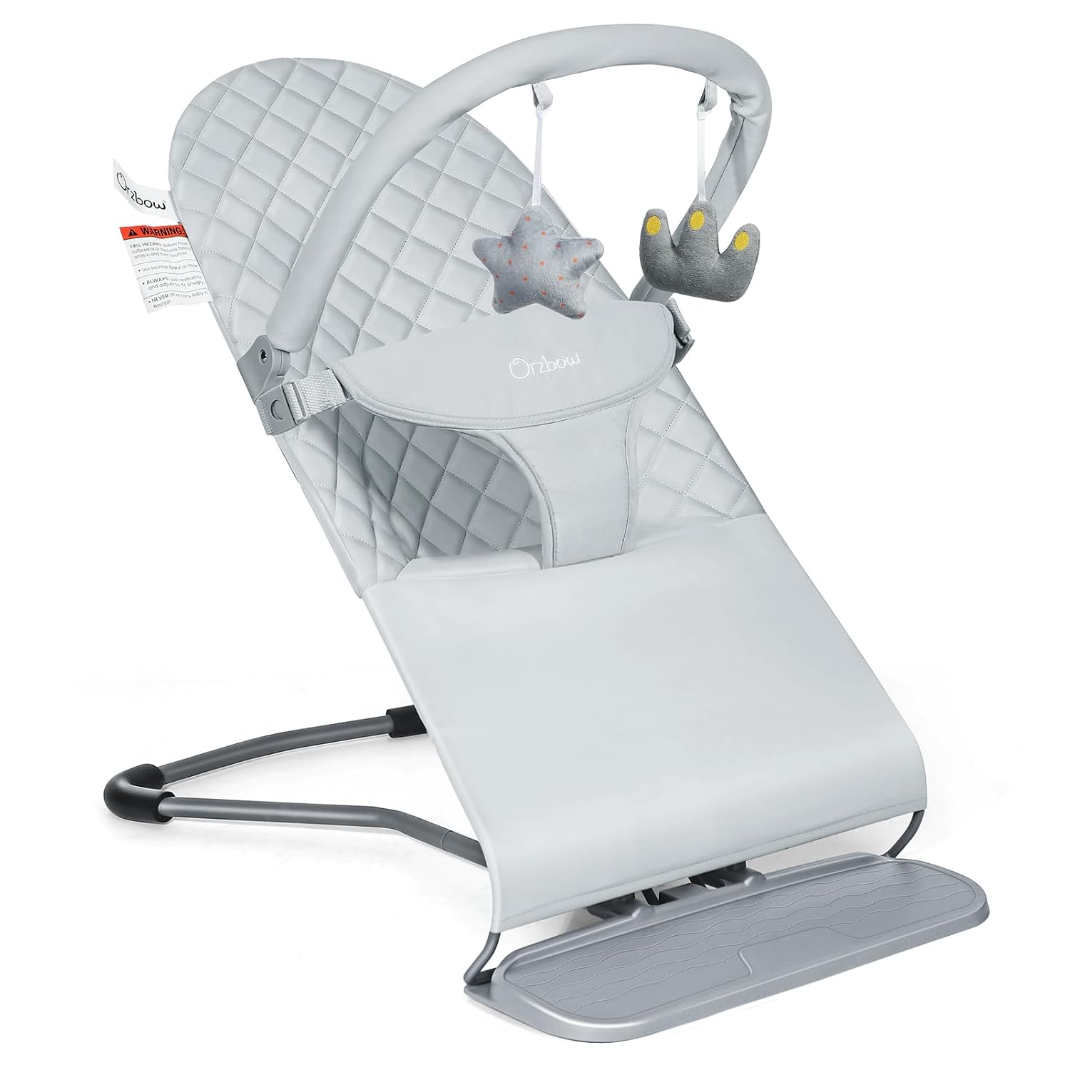 Orzbow Baby Bouncer Seat, Portable Infant Chair, 0-18 Months, Up to 20 Ibs | Foldable & Lightweight, Ergonomic 3-Positions Recline for Baby’s Comfort, Removable Play Bar, Washable Cover, ASTM Certified