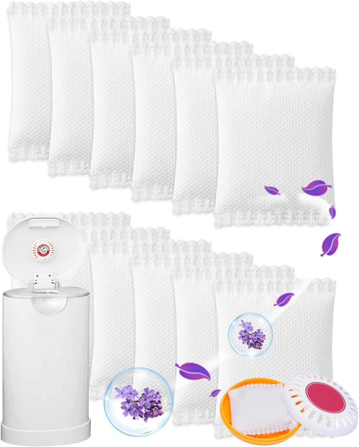 2″ Diaper Pail Deodorizer Odor Absorber Compatible with Munchkin Arm and Hammer Diaper Pail, Lavender Scented Diaper Pail Odor Eliminator for Munchkin Nursery Fresheners, 12 Pack
