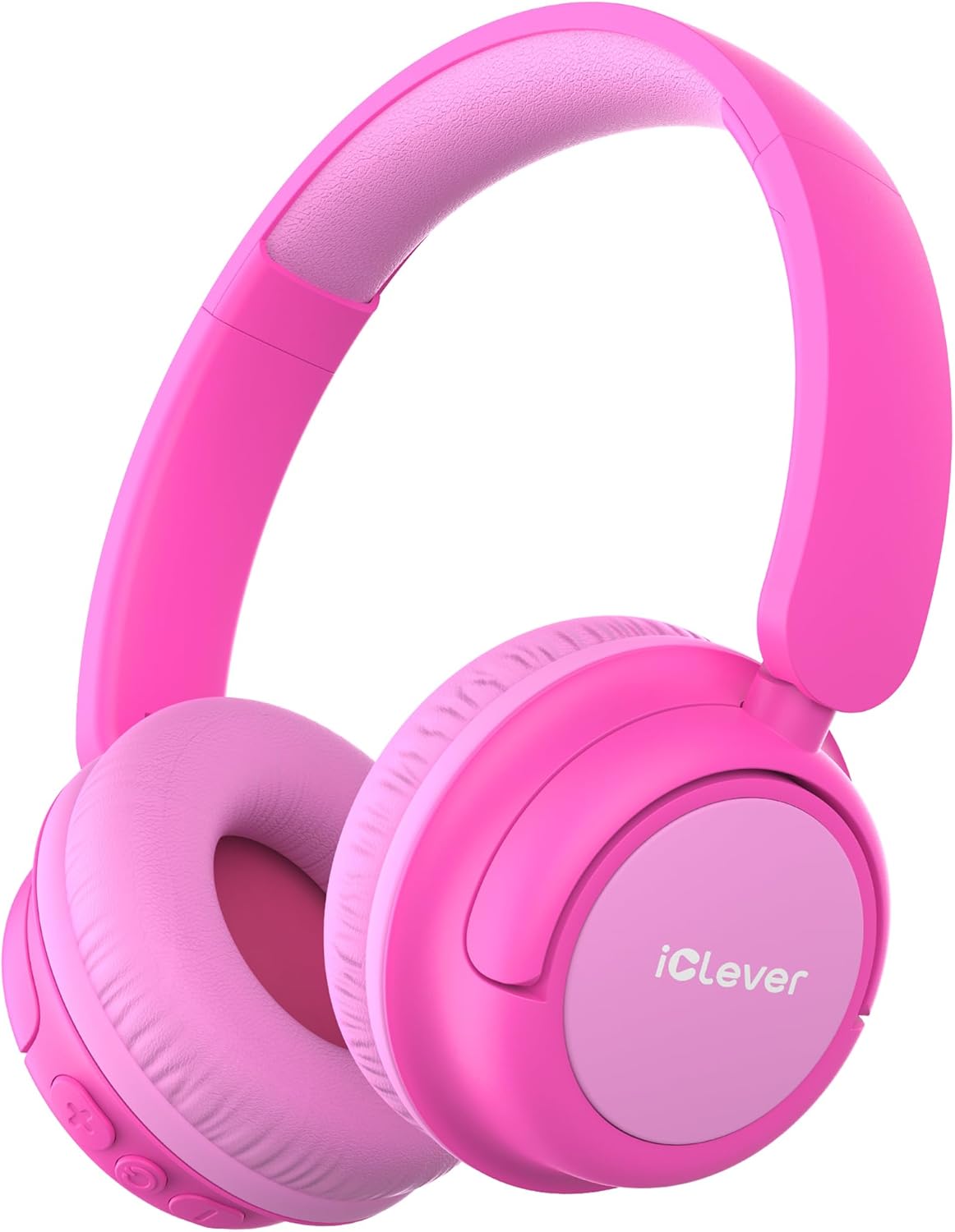 iClever BTH22 Kids Bluetooth Headphones, 60H Play Time, 74/85 dBA Safe Volume, Bluetooth 5.4, USB C, Over Ear Kids Headphones Wireless with Mic AUX Cord for iPad/Tablet/Travel/School (Bright Pink)